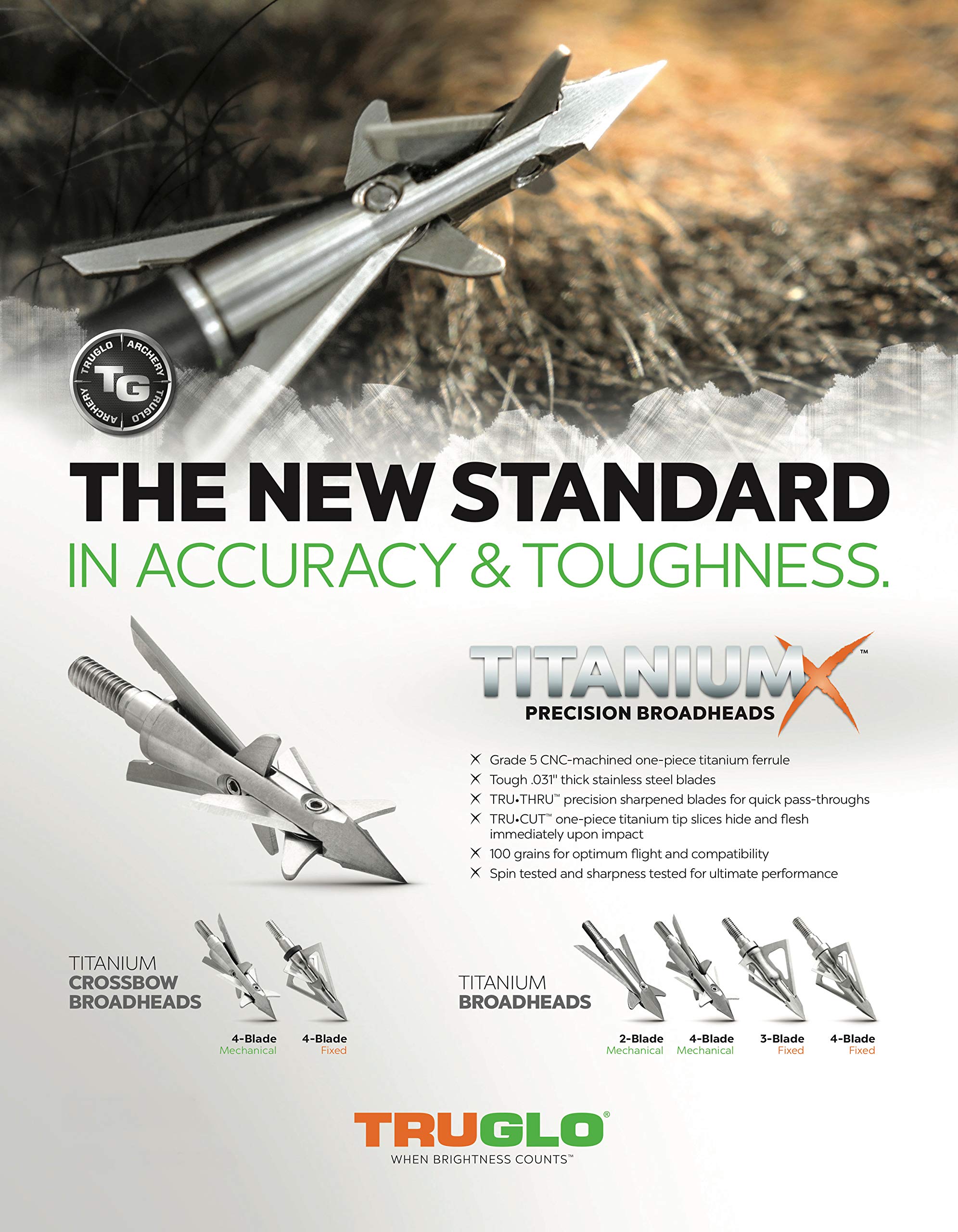 Apex TRUGLO Archery Titanium X 100-Grain Fixed Blade Broadheads - 3-Pack, 4-Blade