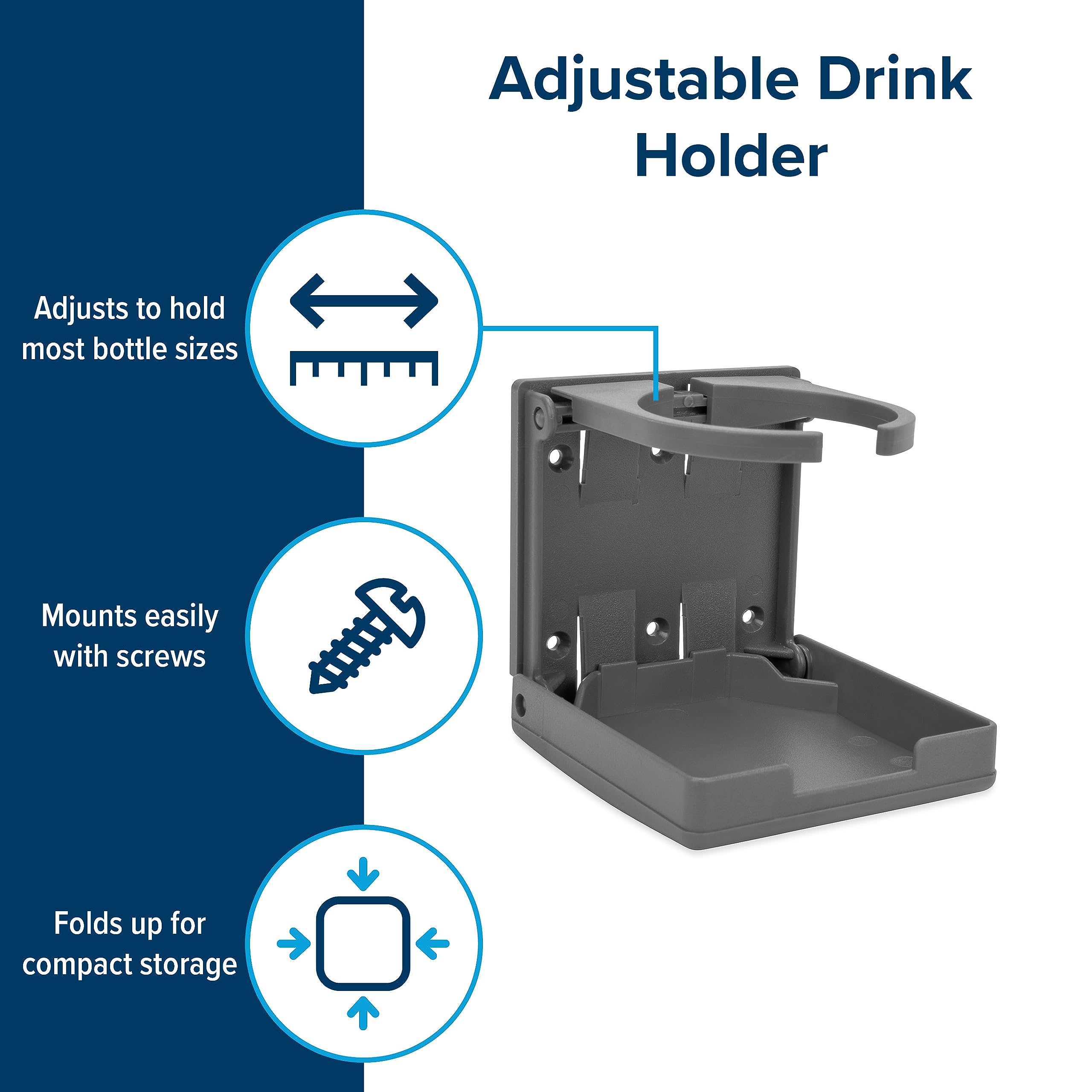Camco Drink Holder Camper/RV - Features Adjustable Space-Saving Design & Holds Almost Any Size Mug, Cup, Bottle or Can - Extra Cup Holder for Cars, Trucks, RVs, Vans, Boats, and More - Gray (44041)