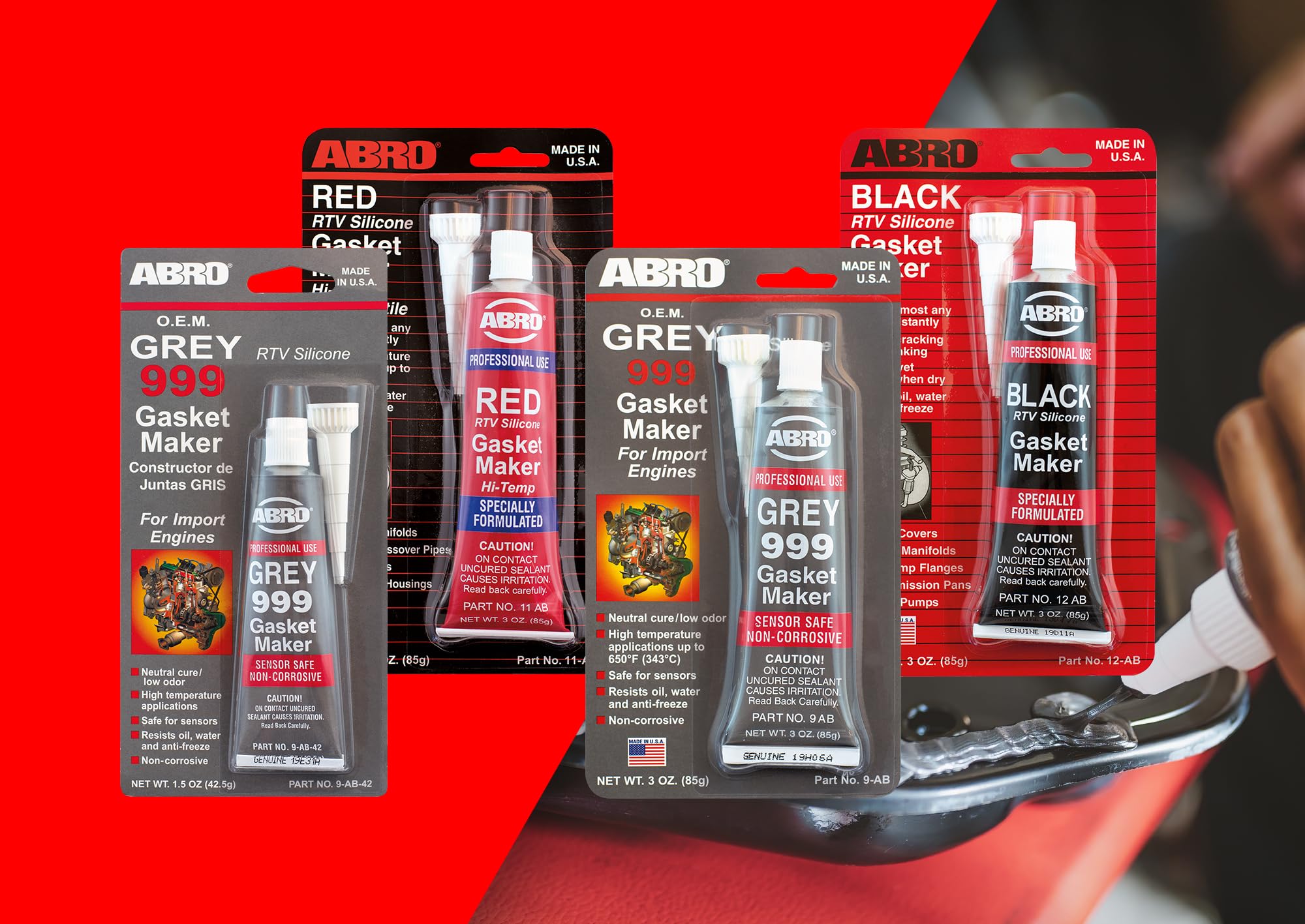 Ultra Plus ABRO 999 RTV Silicone Sealant and Gasket Maker, for Import Engines, Sensor Safe, Non-Corrosive, High Temp Silicone Sealant, 650 Degrees F, 3 oz. Tube - Black