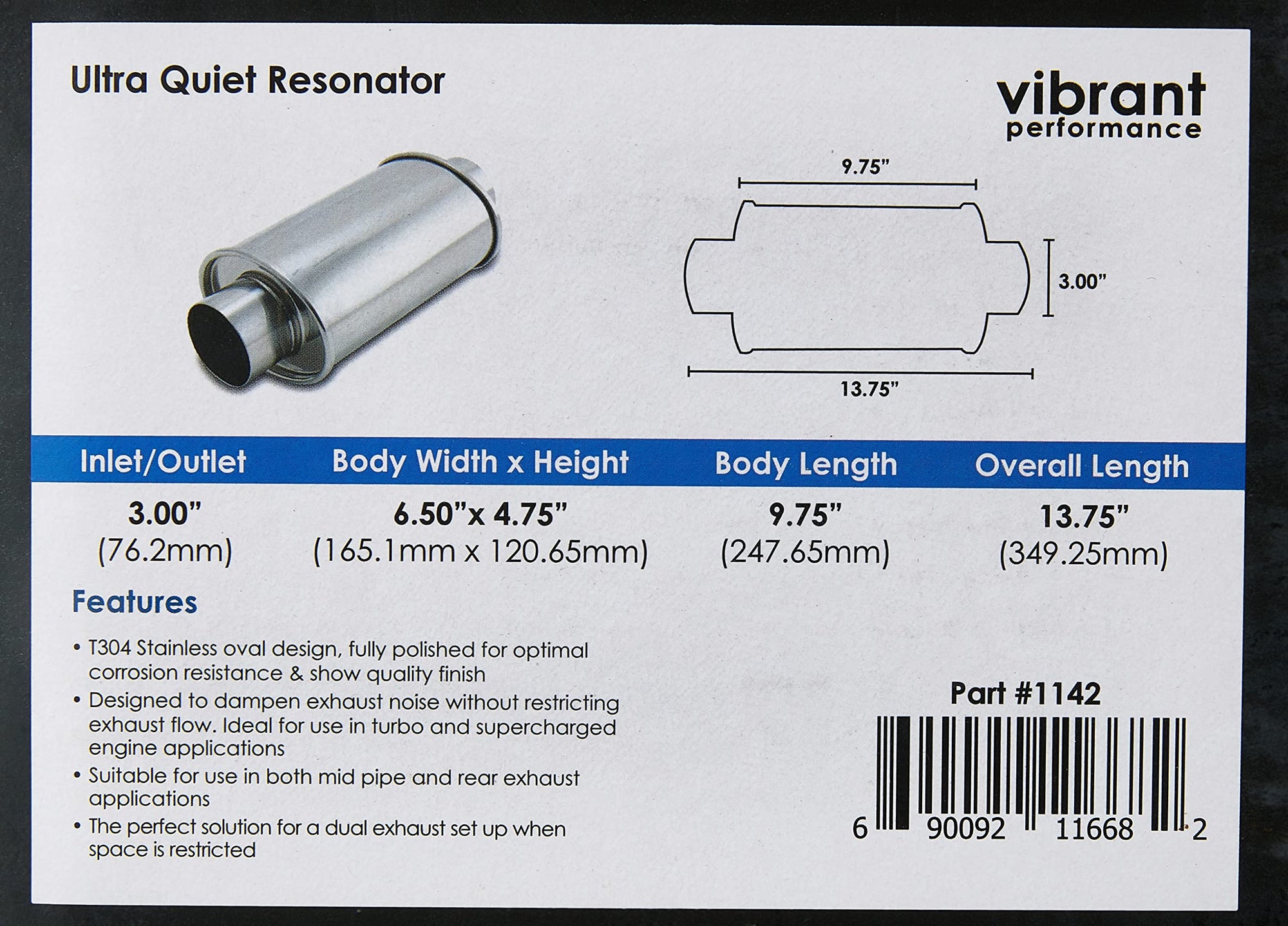 3" Vibrant Performance Ultra Quiet Resonator 1142