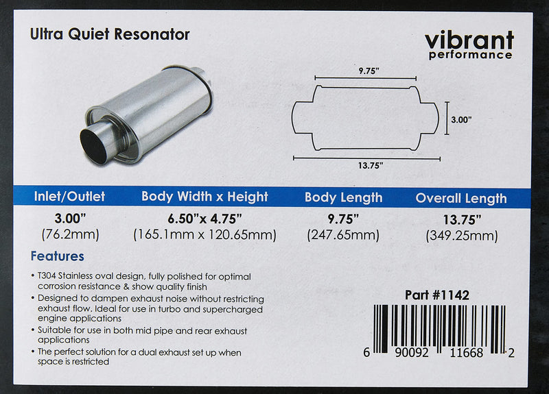 3" Vibrant Performance Ultra Quiet Resonator 1142