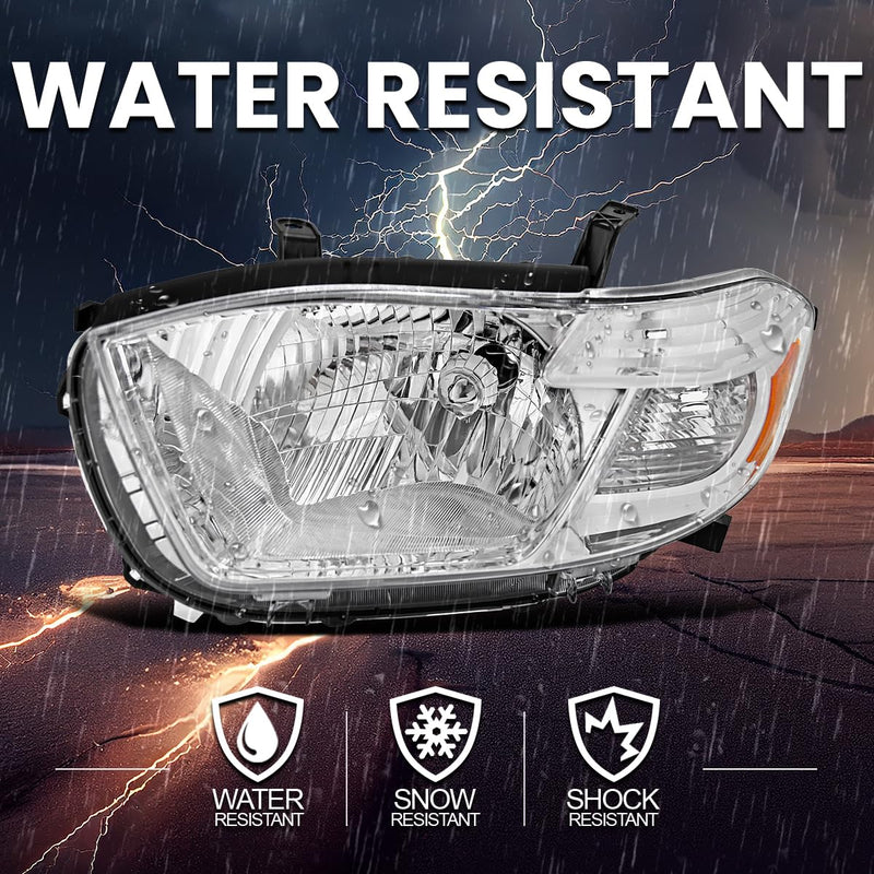 Chrome Headlights SPEC-D TUNING Compatible with 2008-2010 Toyota Highlander models built in Japan only, Left + Right Pair Headlamp Assembly