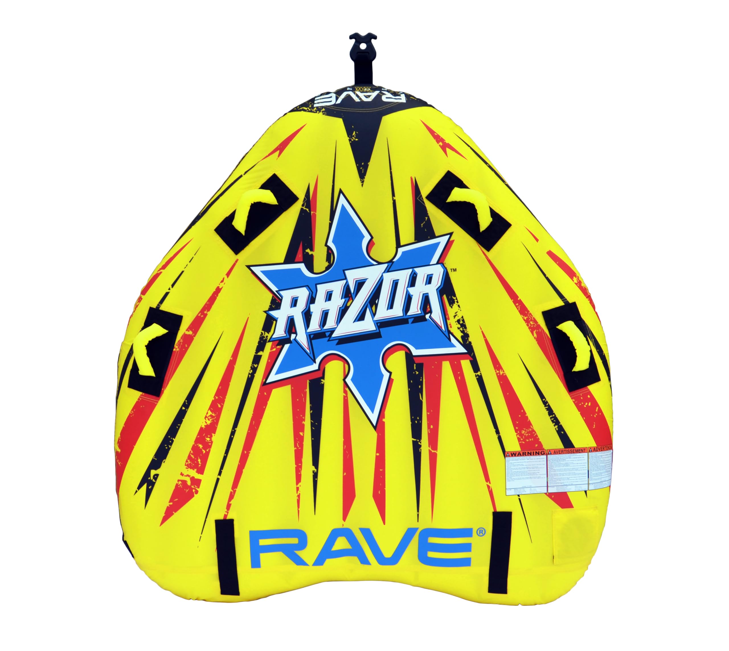RAVE Sports Inflatable Razor Towable Tube, 1-2 Riders, Unique Skim-Fast Bottom Coating, Nylon Cover, Four Foam-Filled Reinforced Handles, Quick Connect Tow Point, Boat Tubes and Towables