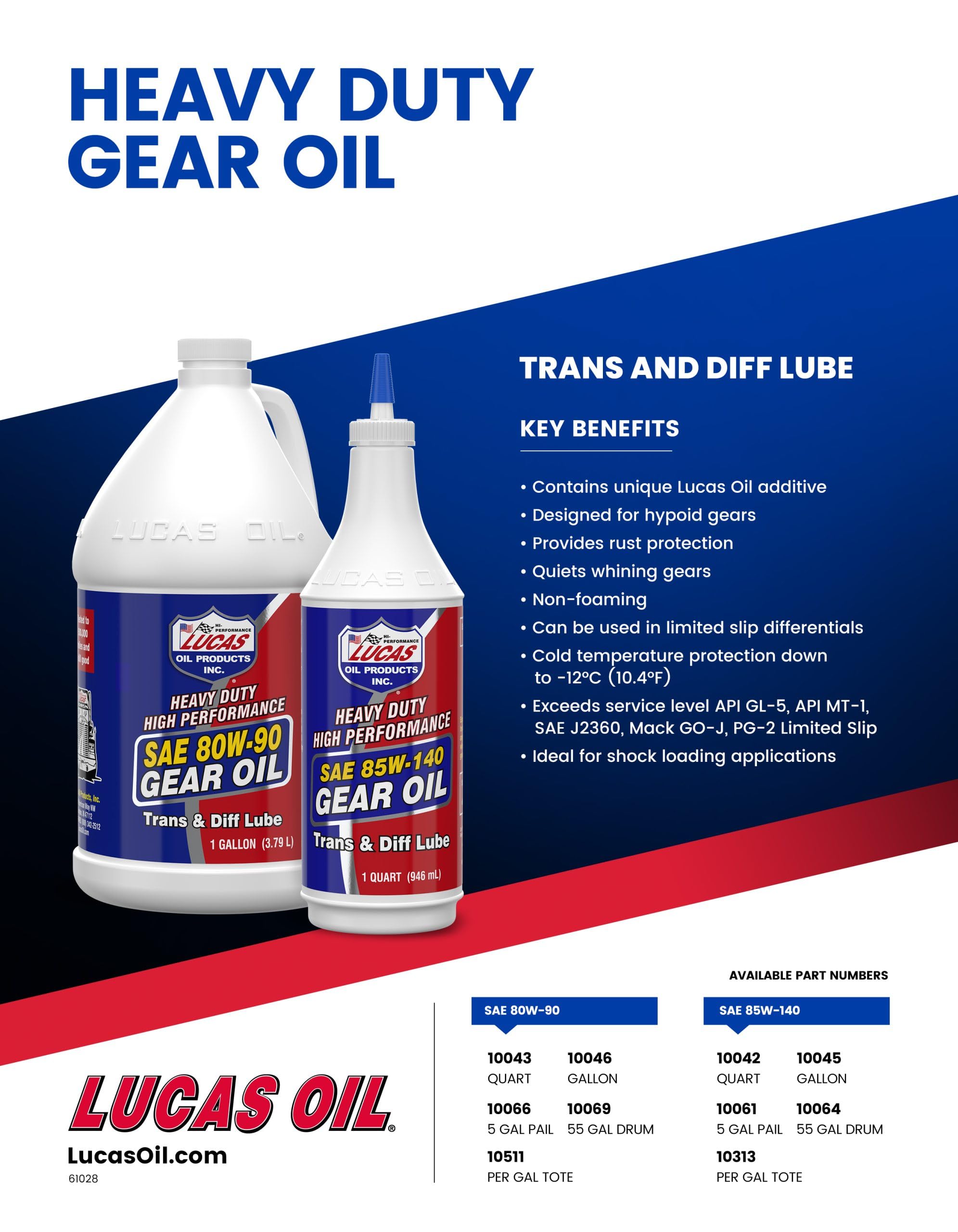 Lucas Oil 10045 SAE 85W-140 Heavy Duty Gear Oil - 1 Gallon
