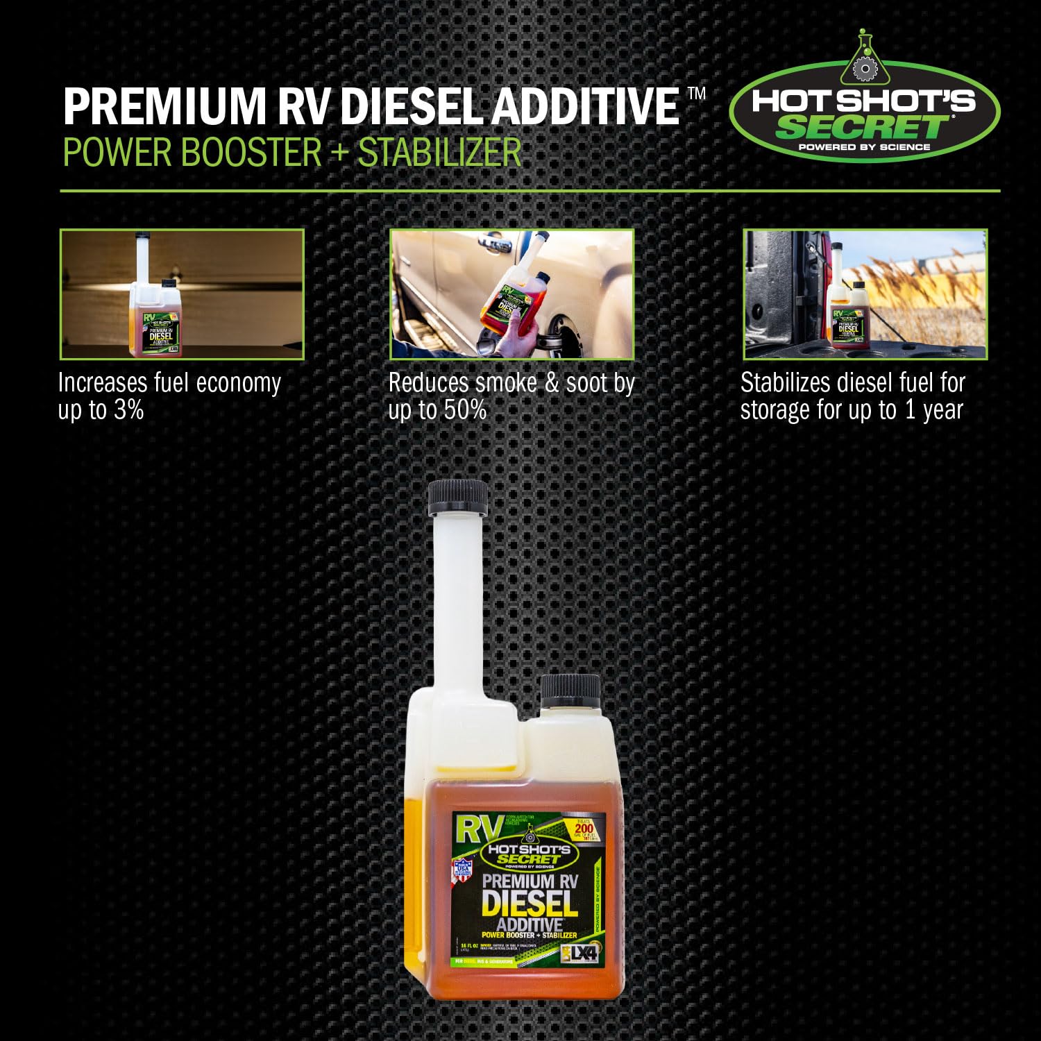 Premium Hot Shot's Secret RV Diesel Additive 16 Ounce Bottle, Packaging May Vary