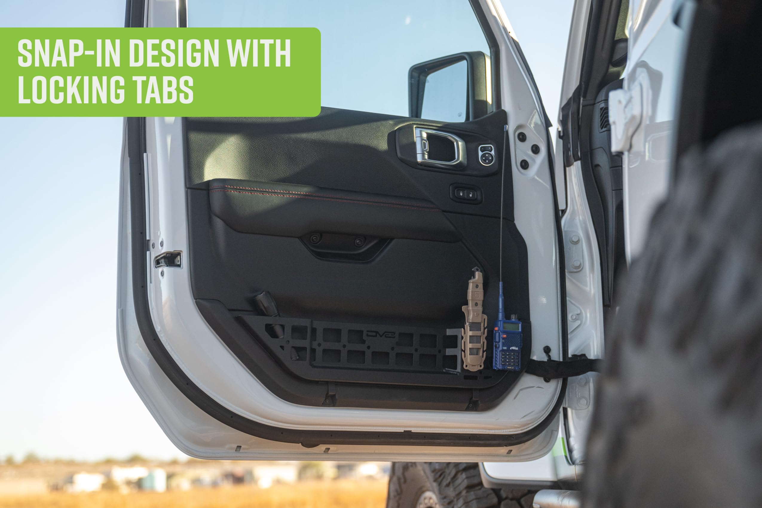 Electric Seat DV8 Offroad Front Door Molle Pockets for 2018-2025 Jeep Wrangler JL & Gladiator JT | Replaces Weak Factory Netting | Molle Design for Mounting Daily Gear | Black Powder Coat | Steel