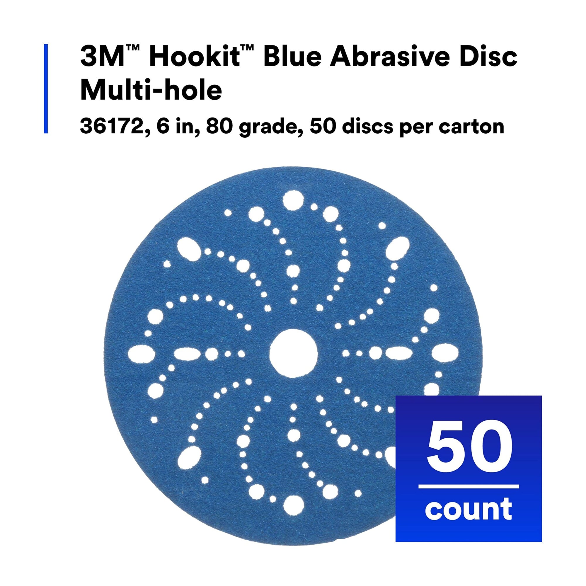 3M Hookit 3M-36172 Blue Abrasive Disc Multi-hole, 6, 80 Grade