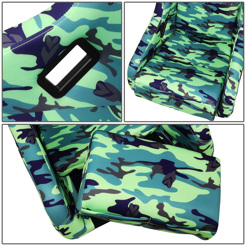 NRG Innovations Prisma FRP-303-GIJ Fixed Back Bucket Racing Seat with Bottom Mount Bracket, Green Camo/Green Glitter Back