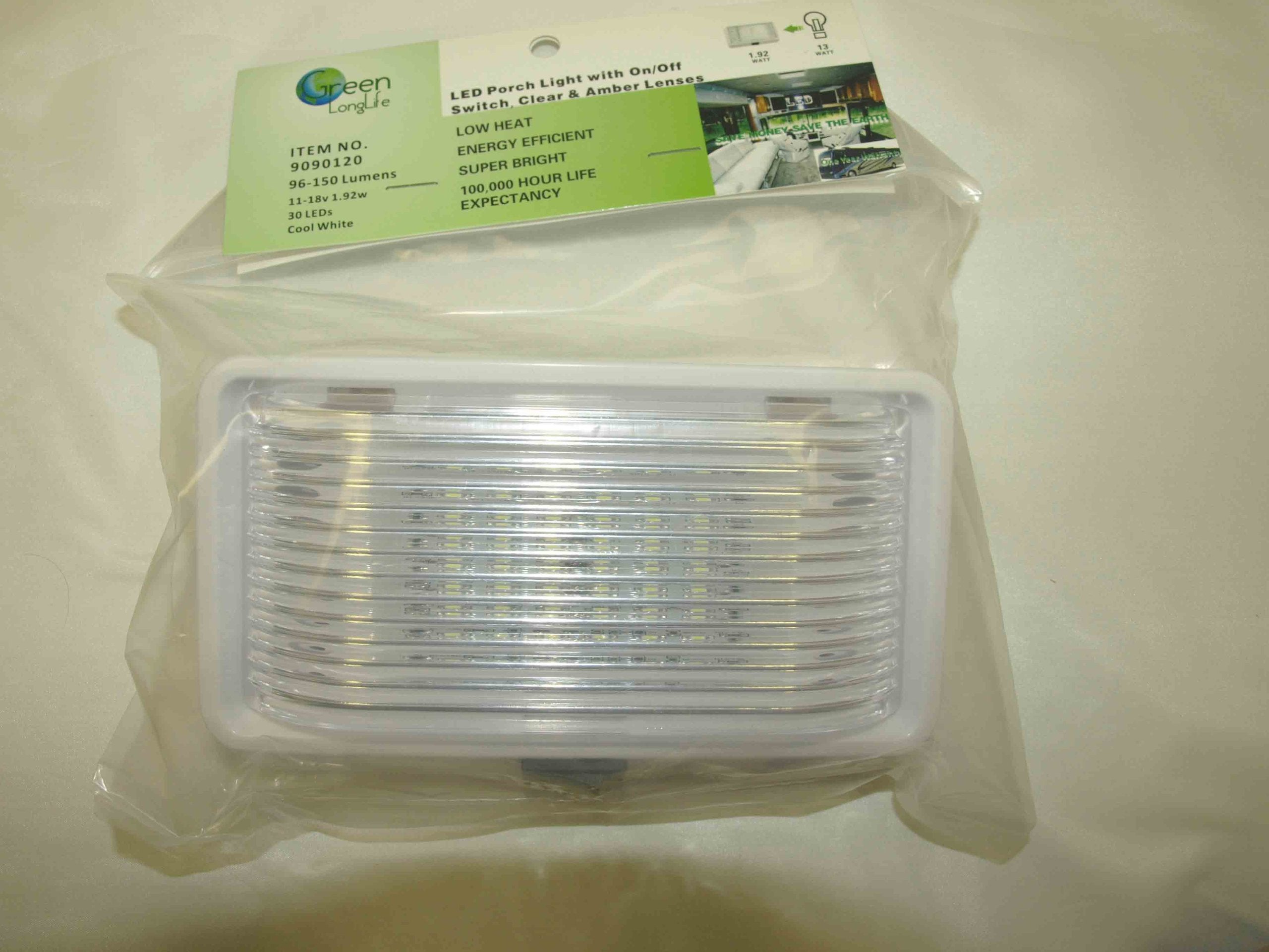 Long Life Green LED RV Porch Lights (Rectangle with on/Off Switch, White)