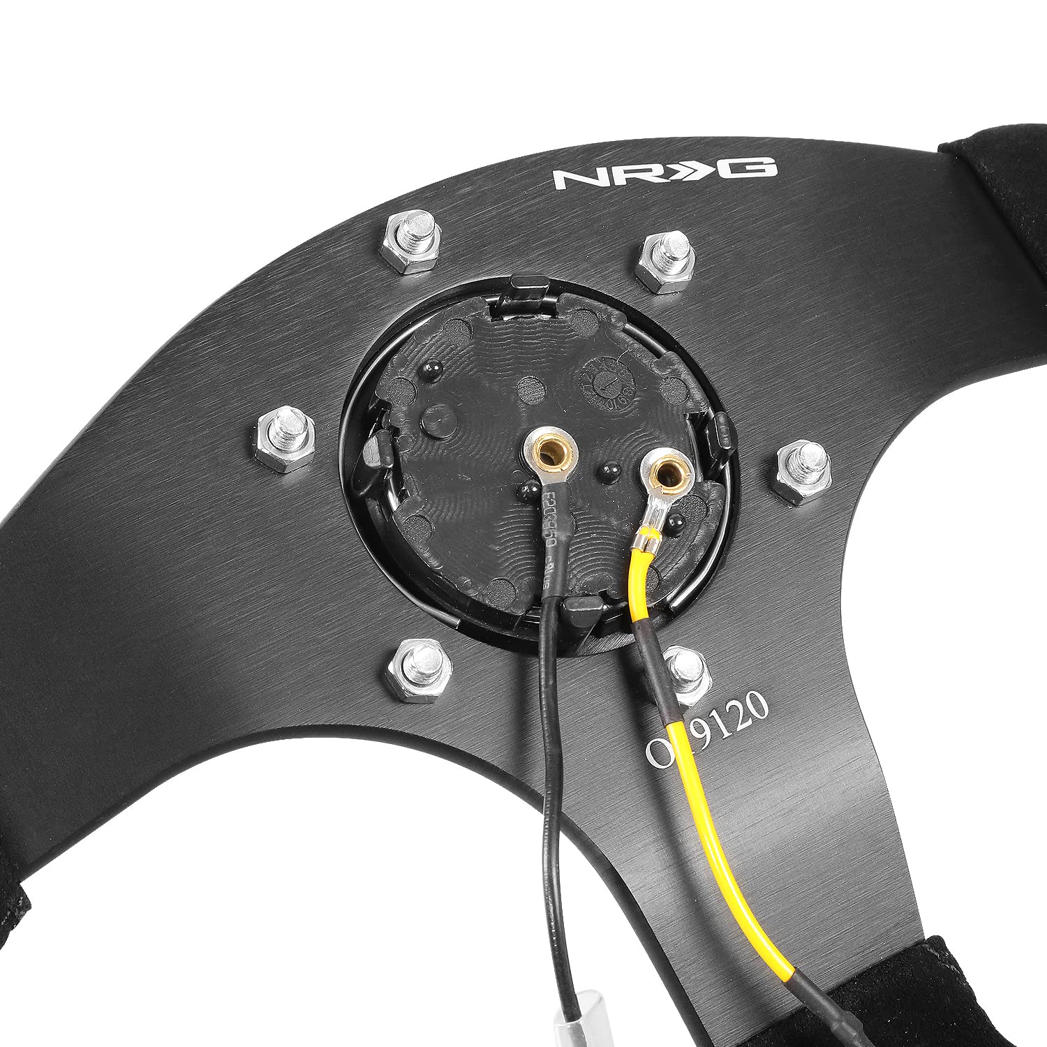 NRG Innovations Reinforced NRG-RST-024MB-S-Y Steering Wheel - 320mm Sport Suede Flat Bottom with Yellow Center Mark