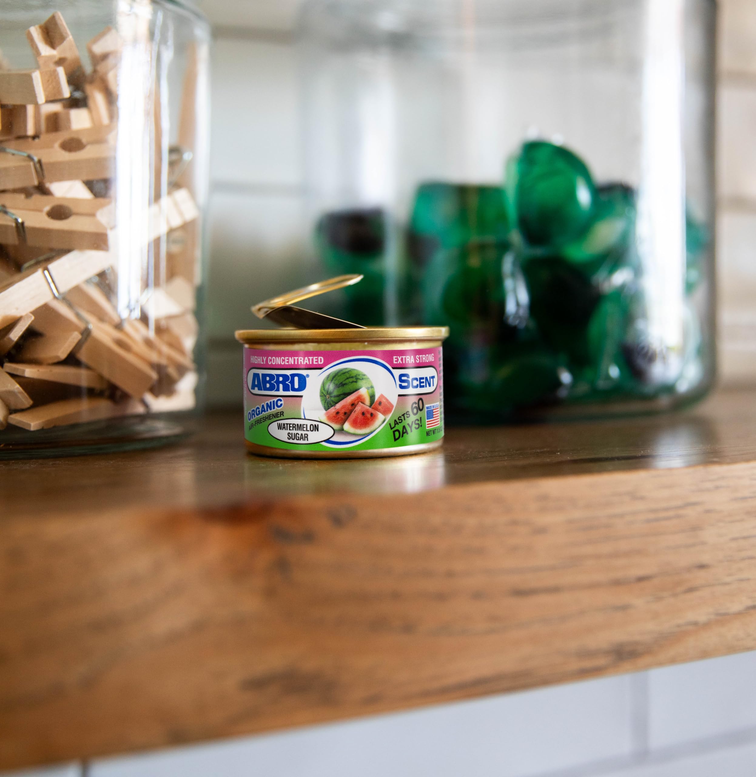 ABRO Air Freshener Car Cans: Spill Proof Air Fresheners for Home, Office, or Car Accessories, Lasts Up to 60 Days - 1 Pack Watermelon Sugar Scent