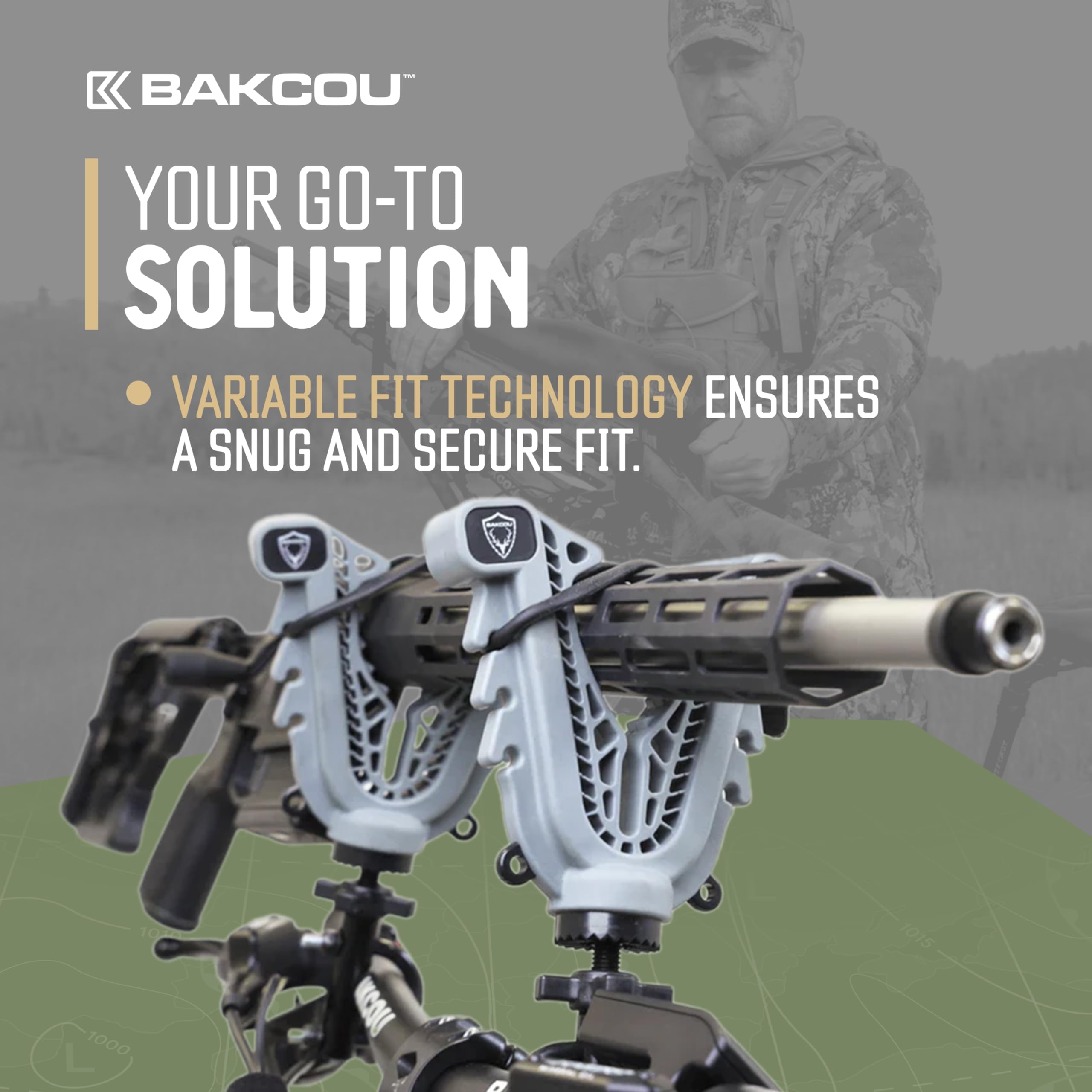 Universal Mount Bakcou Gun-Bow Rack with Variable Fit Technology (VFT) - 360° Rotation, Tool-Free Design, Fits All Bike Handlebars up to 1