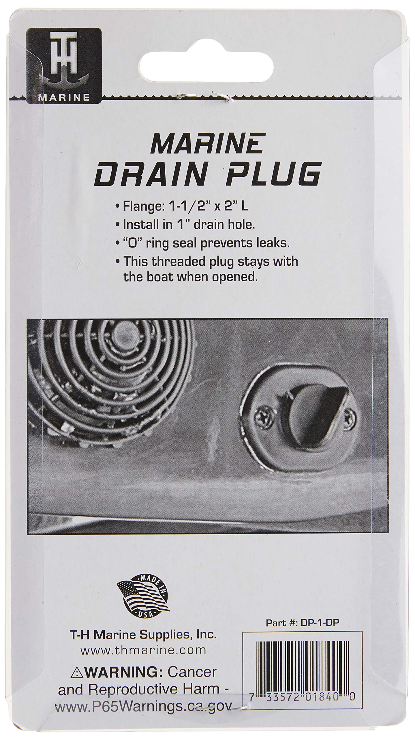 T-H Marine Drain Plug - Screw-Type Self-Retaining Boat Drain Plug - Fits 1 in Hole - Polypropylene with O-Ring Seal - Vibration Resistant - Ideal for Transoms, Wells, Coolers, and Tanks