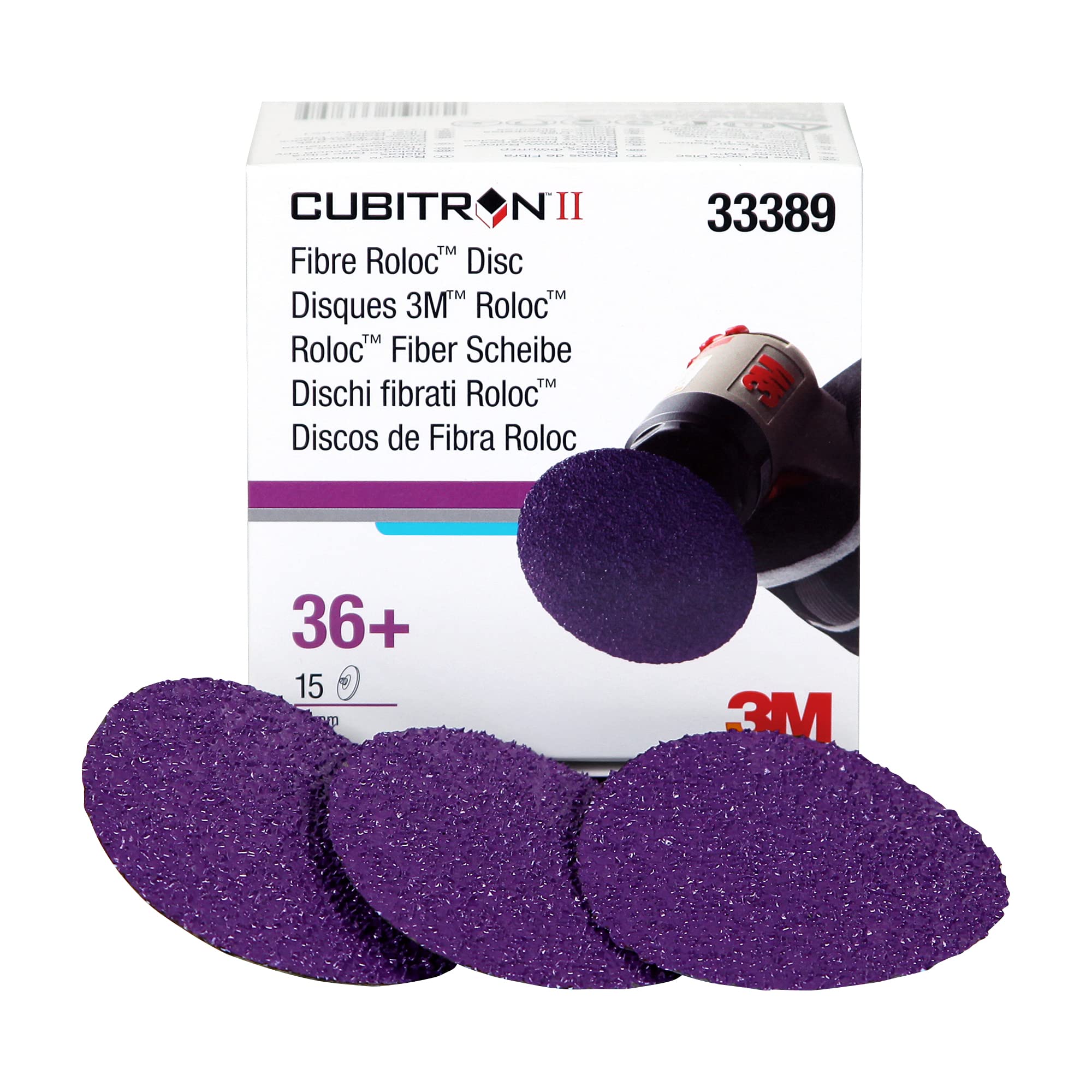 3M Roloc Cubitron II Fibre Disc, 786C, 33389, 3 in, 36+ Grit, 15 Pack, High Performance, Fast Cutting, Long Lasting