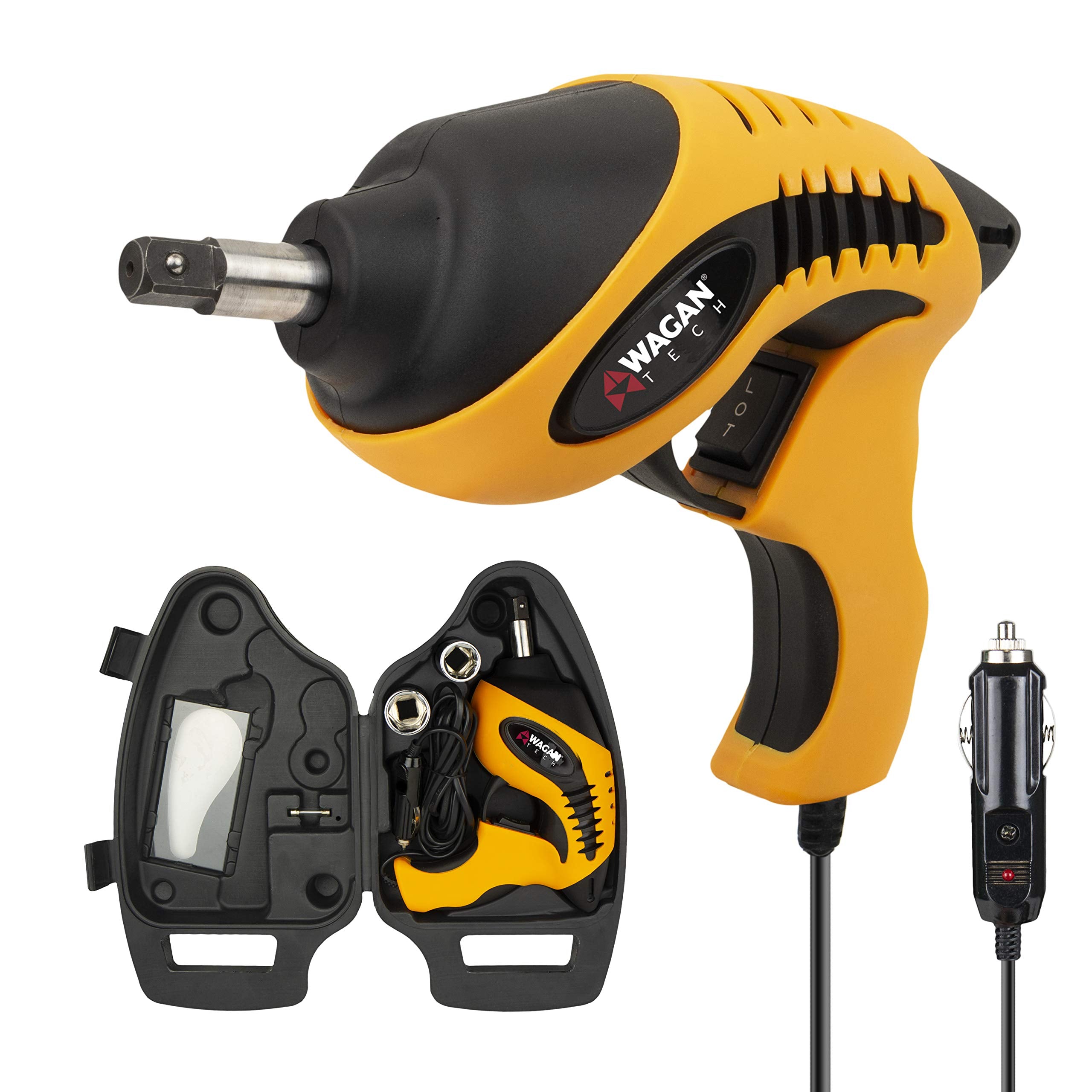 12V Wagan EL2288 Roadside Impact Wrench, 1/2 inch Drive, 258 ft-lbs Torque Power, Tire Repair Tools with Sockets and Carry Case