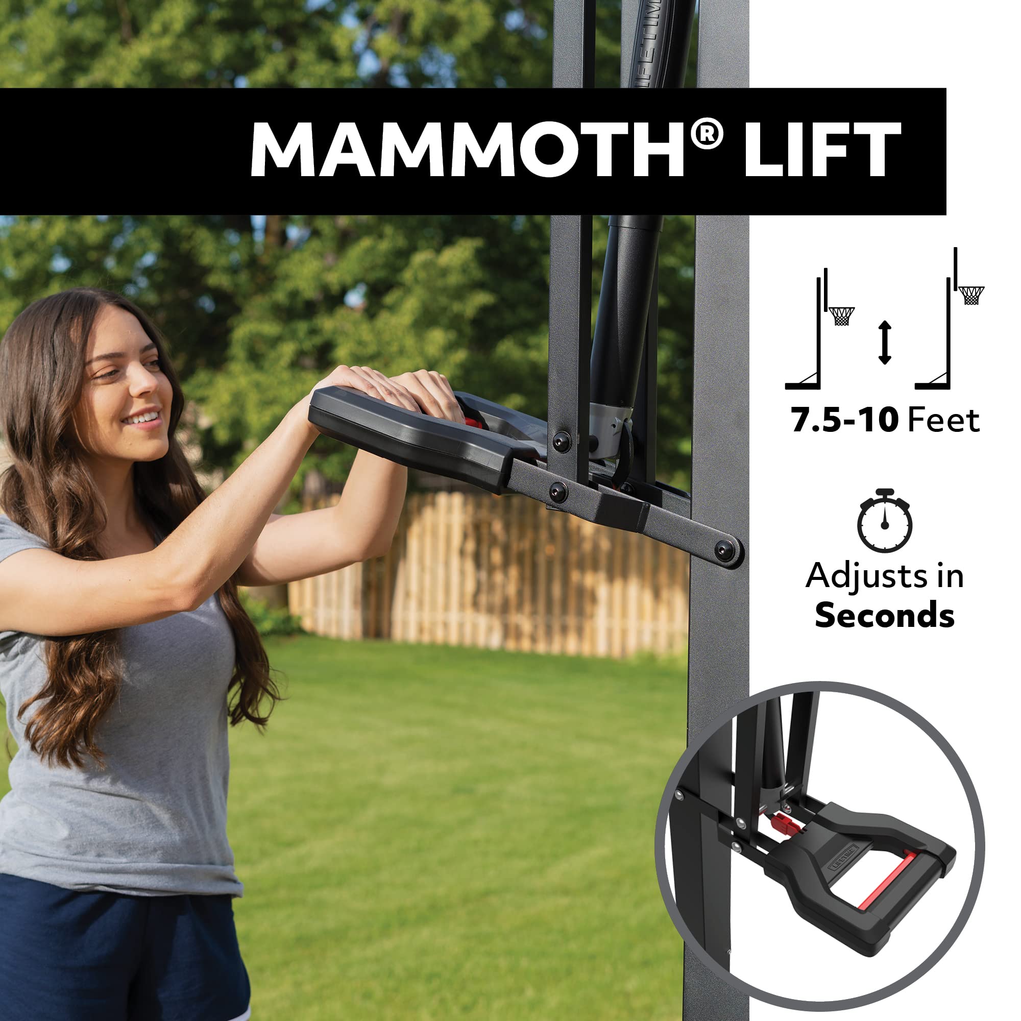 Mammoth 54" Lifetime Deluxe In-Ground Basketball Hoop, Mammoth Lift Adjustable Height, Tempered Glass Backboard Bolt Down System
