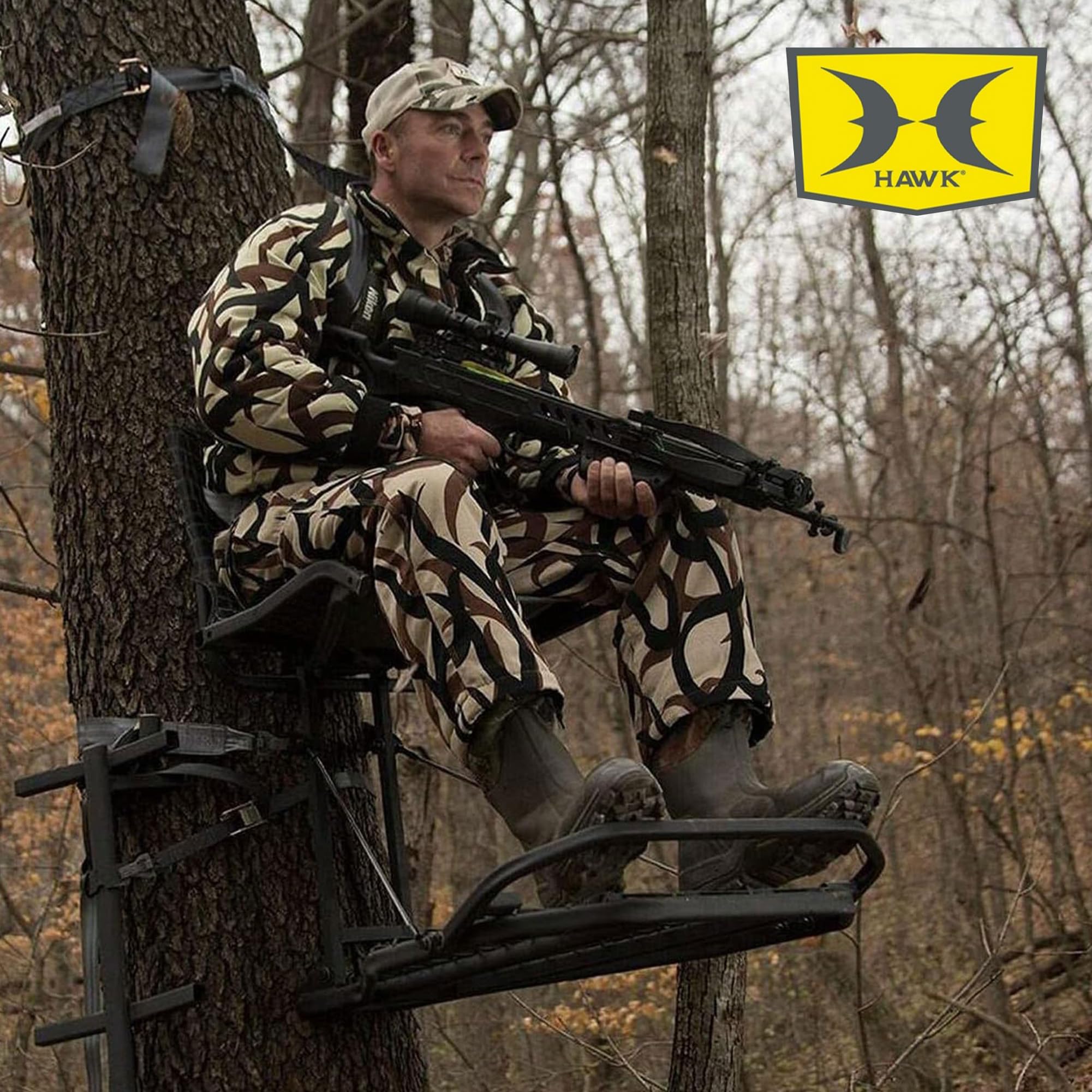 Hawk LVL Kickback Hang-On Deer Hunting Tree Stand, Deer Stand with Kick Back Footrest, XL Comfort Seat and Oversized Platform