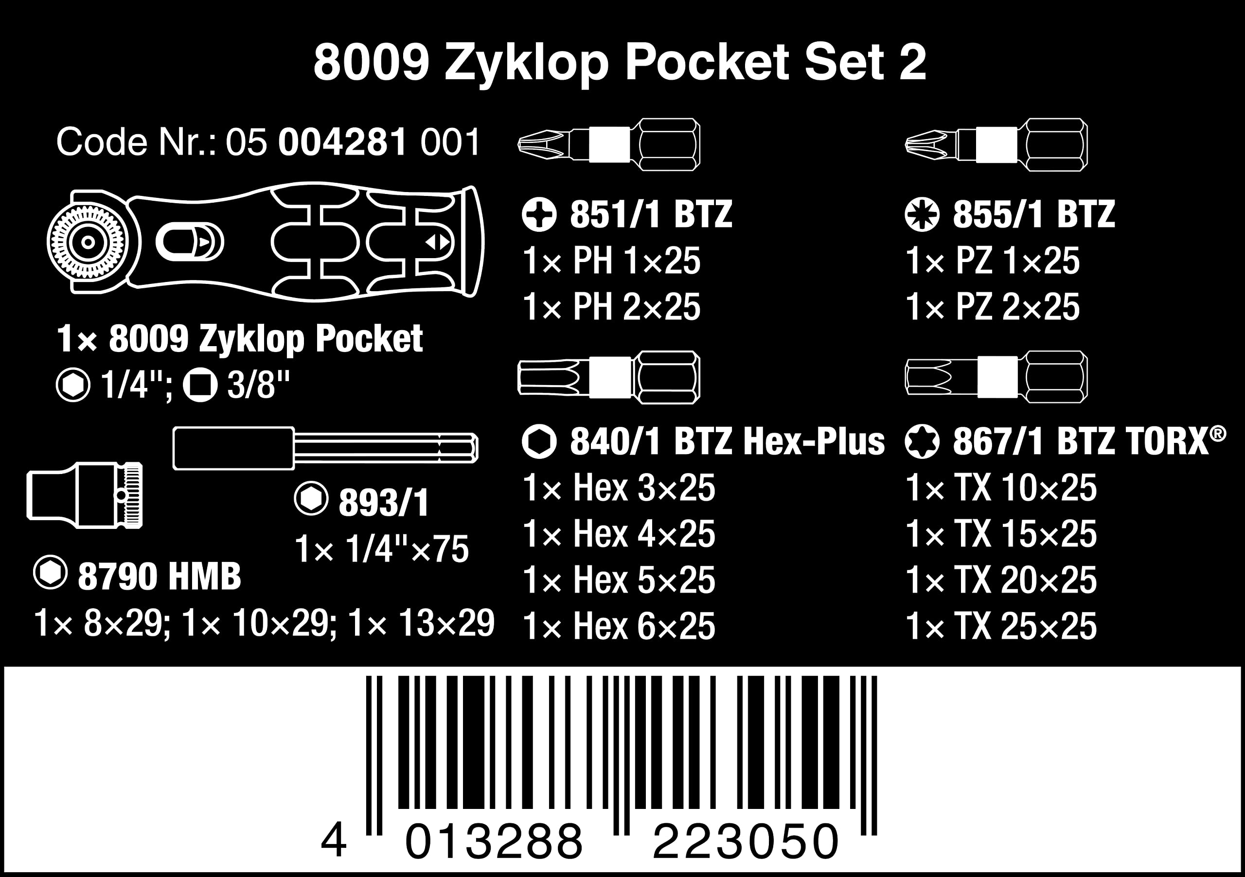 Wera 8009 05004281001 Pocket Set 2, Ratchet set, 18 pieces