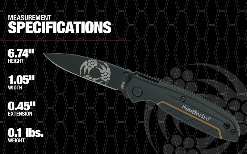 Compact Southwire CDPK Pocket Knife; 2.88" blade; 8CR13MOV Stainless Steel- drop point blade for everyday use