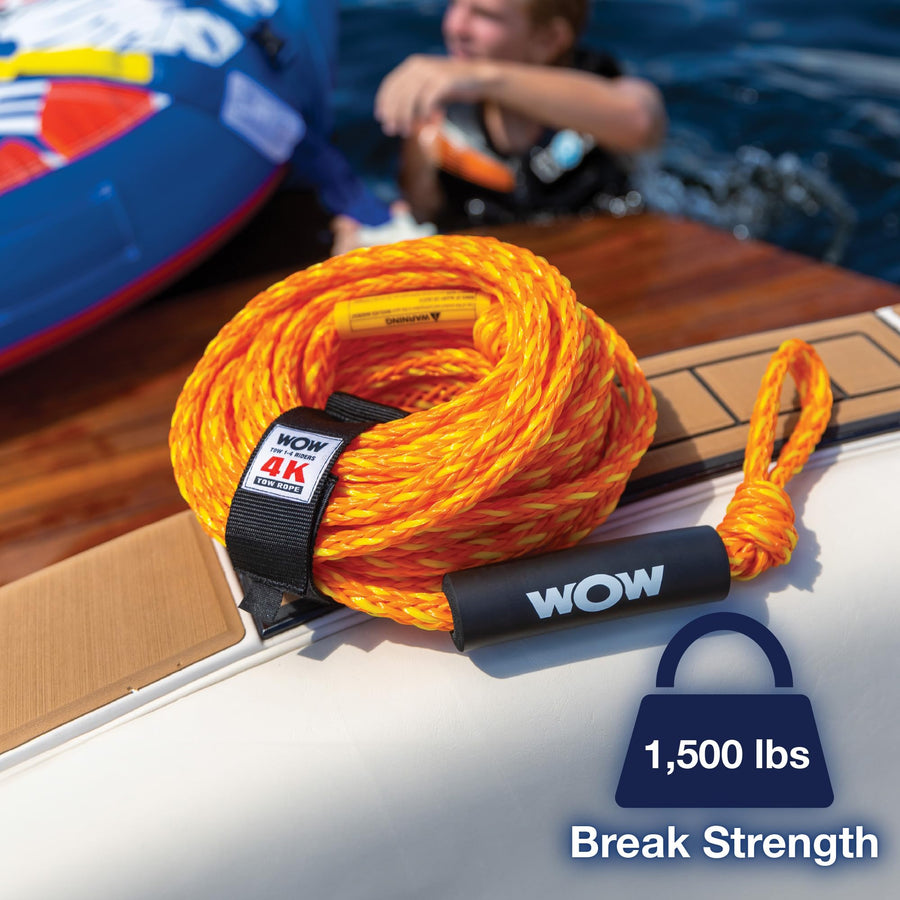 WOW Sports 4k World of Watersports 60 ft. Tow Rope with Floating Foam Buoy 1 2 3 or 4 Person Tow Rope for Boating, 11-3010