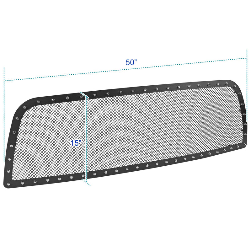 Rivet Style Black Studded S/S Mesh Hood Grille Insert Spec-D Tuning Compatible with Dodge Ram 2500 3500 2013-2018