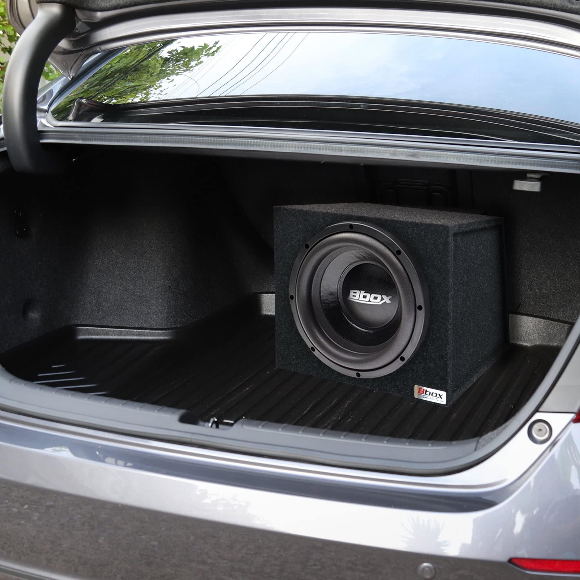 Single Bbox Sealed 15 Inch Subwoofer Enclosure - Car Subwoofer Boxes & Enclosures - Premium Subwoofer Box Improves Audio Quality, Sound & Bass - Red & Black Spring Terminals - Charcoal