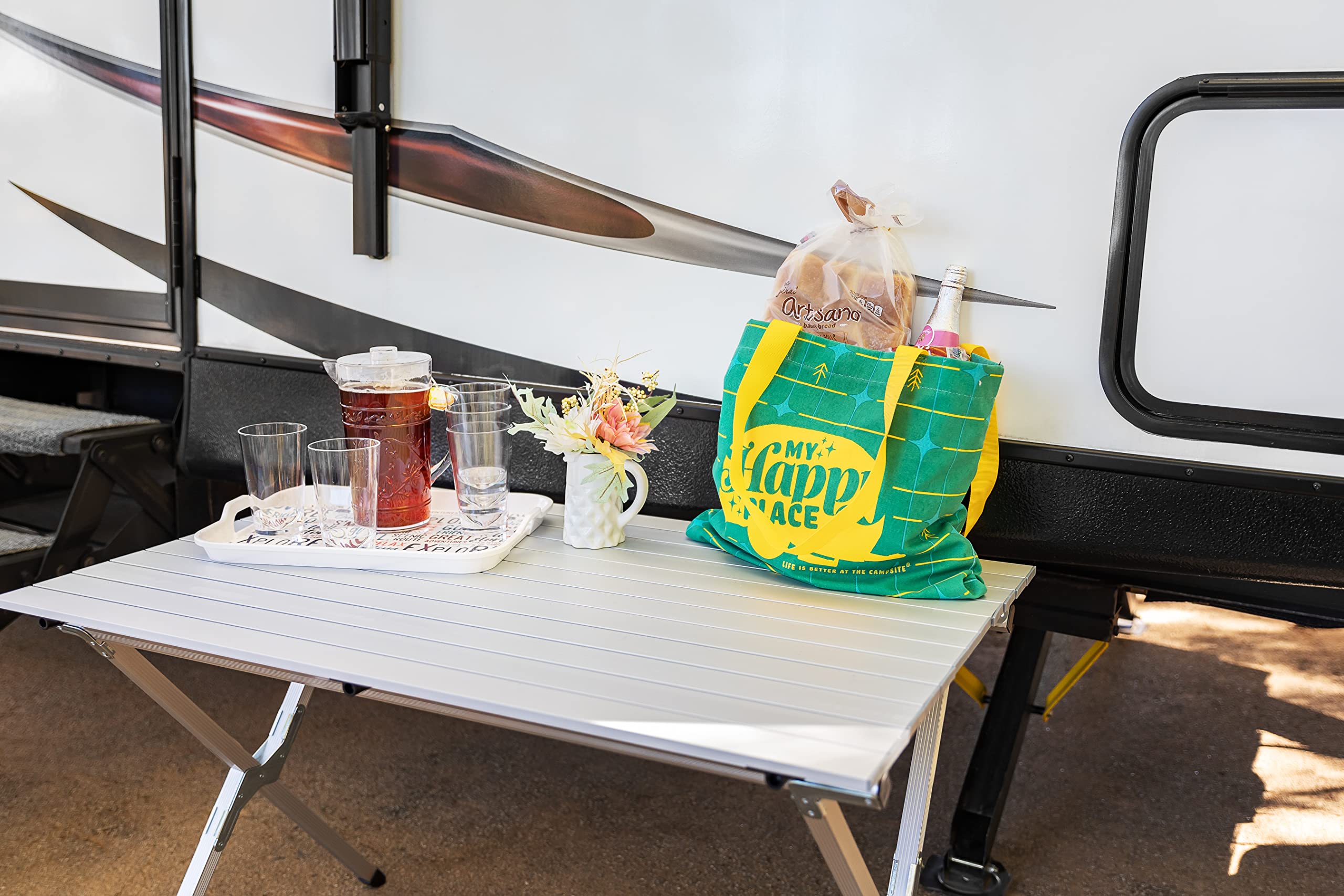Camco Melamine RV Serving Tray is Better at the Campsite Life - Features Camping/RV Themed Design - Great for Kitchen Prep, Picnics, Grilling, and More - Serving Platter is Dishwasher Safe (53486)