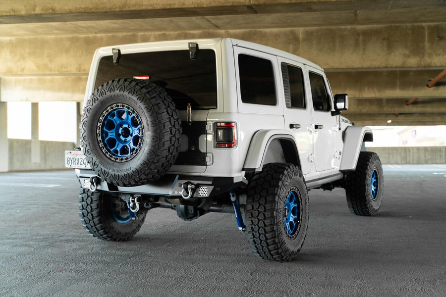 FS-7 Series DV8 Offroad Rear Bumper for the 2018-2025 Jeep Wrangler JL | Sleek Mid-Width Design | Compatible with Factory Hitch | Fits up to 37” Spare Tire Above Bumper Using Factory Carrier