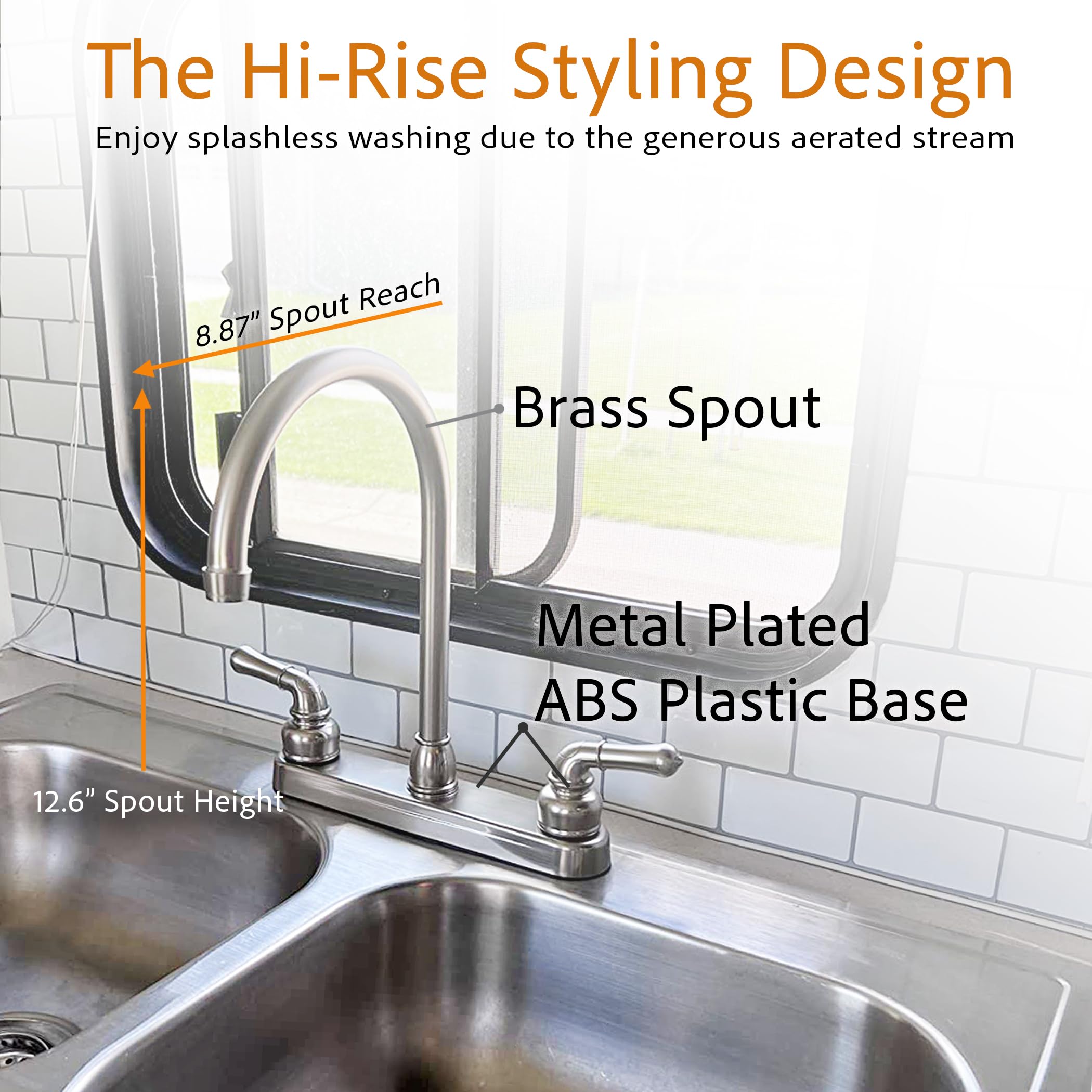 Dura Faucet RV DF-PK330HC-SN J-Spout Kitchen Sink Faucet (Brushed Satin Nickel)