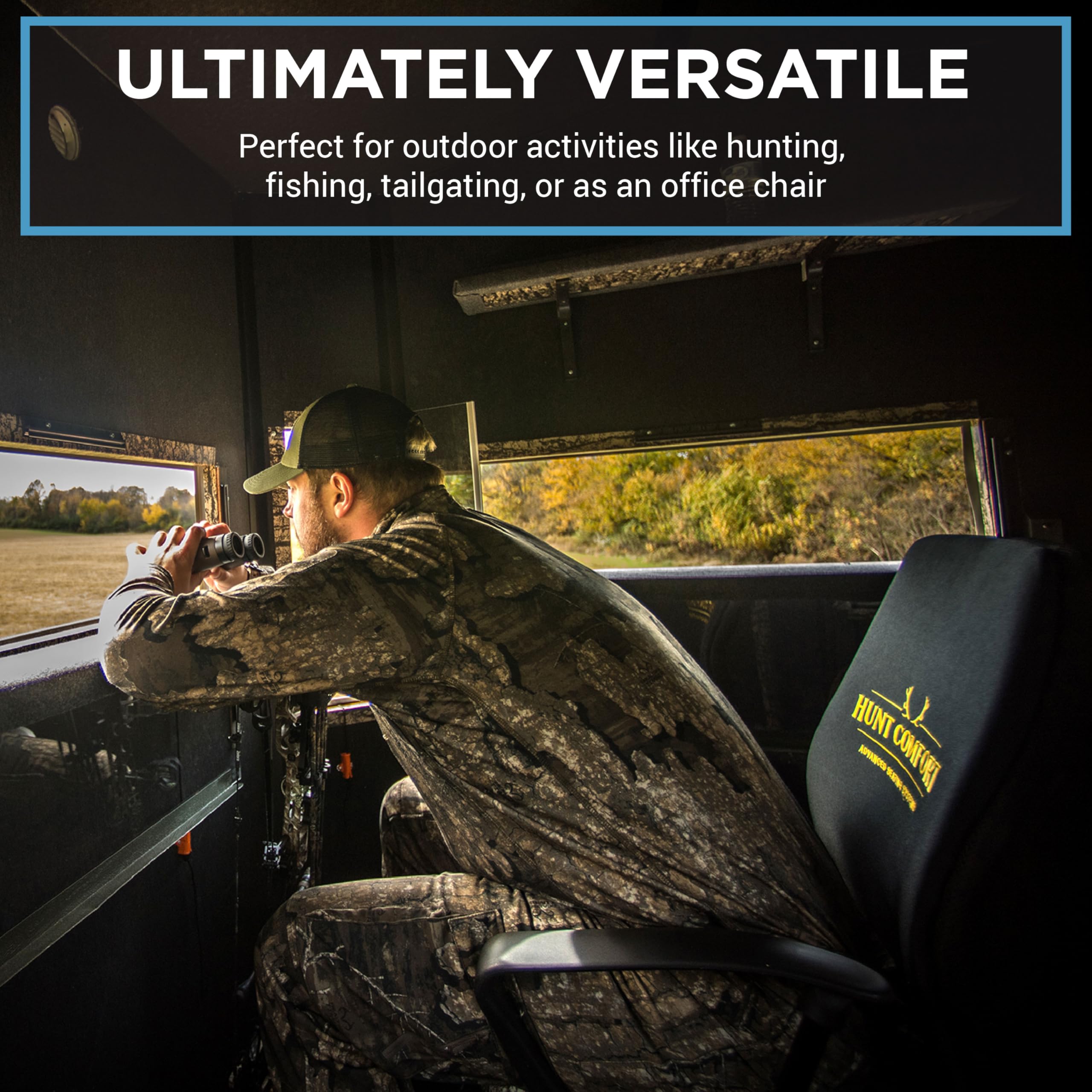 Hunt Comfort 360 Degree GelCore Versatile Hunting Blind Seat and Office Chair Support with Threaded Height Adjustment, Black/Printed (HCDC20)