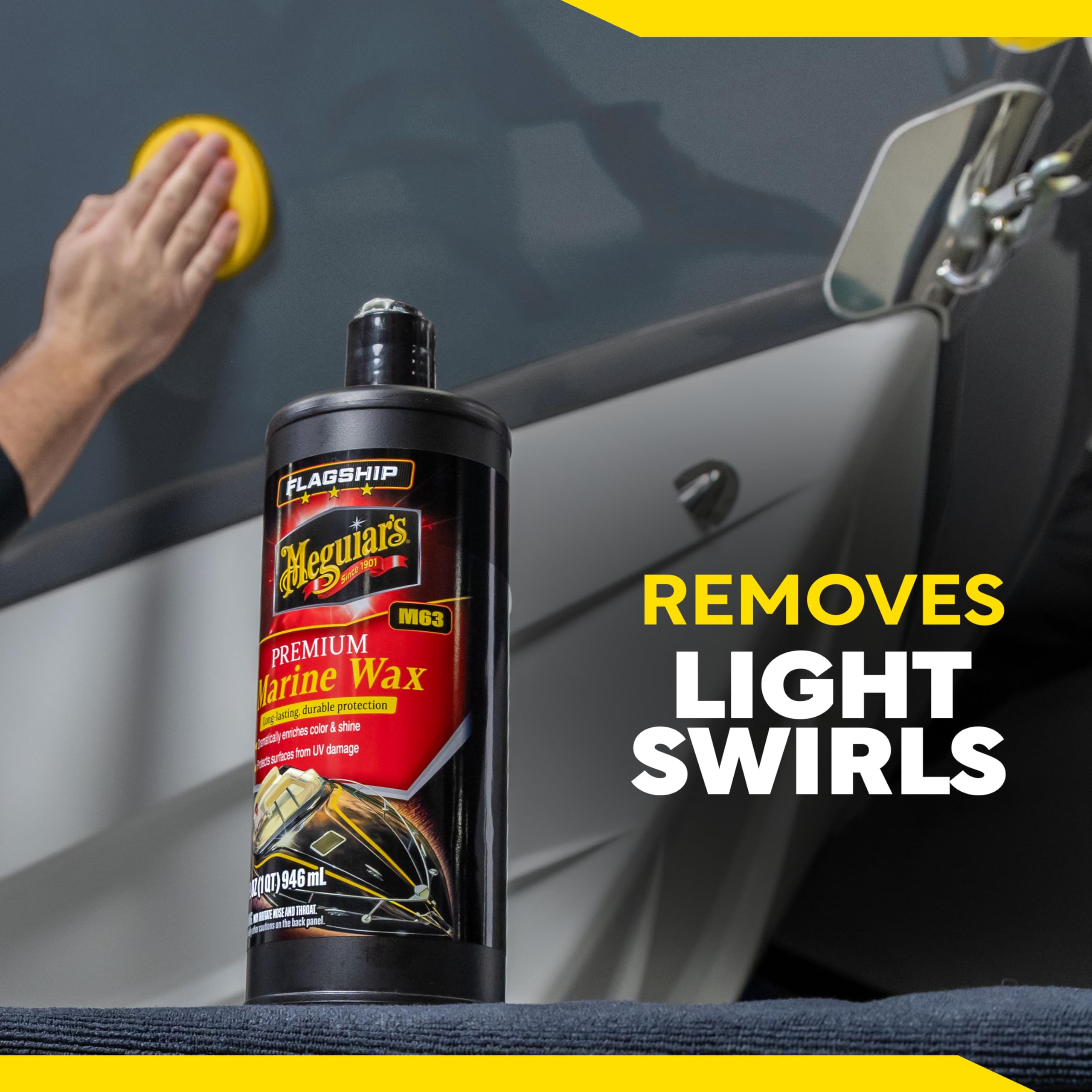 Meguiar’s Premium Flagship Marine Wax, M6332, Easy-to-Use Boat Polish and Wax that Removes Swirls, Scratches, and Oxidation While Adding Long-Lasting Protection, Gifts for Car Lovers, 32 Oz