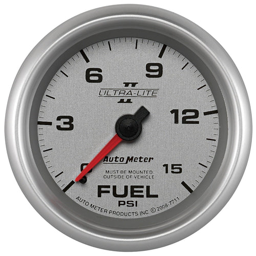 Auto Meter Ultra-Lite Pro II 2-5/8" 0-15 PSI Mechanical No Tube Fuel Pressure Gauge 7711