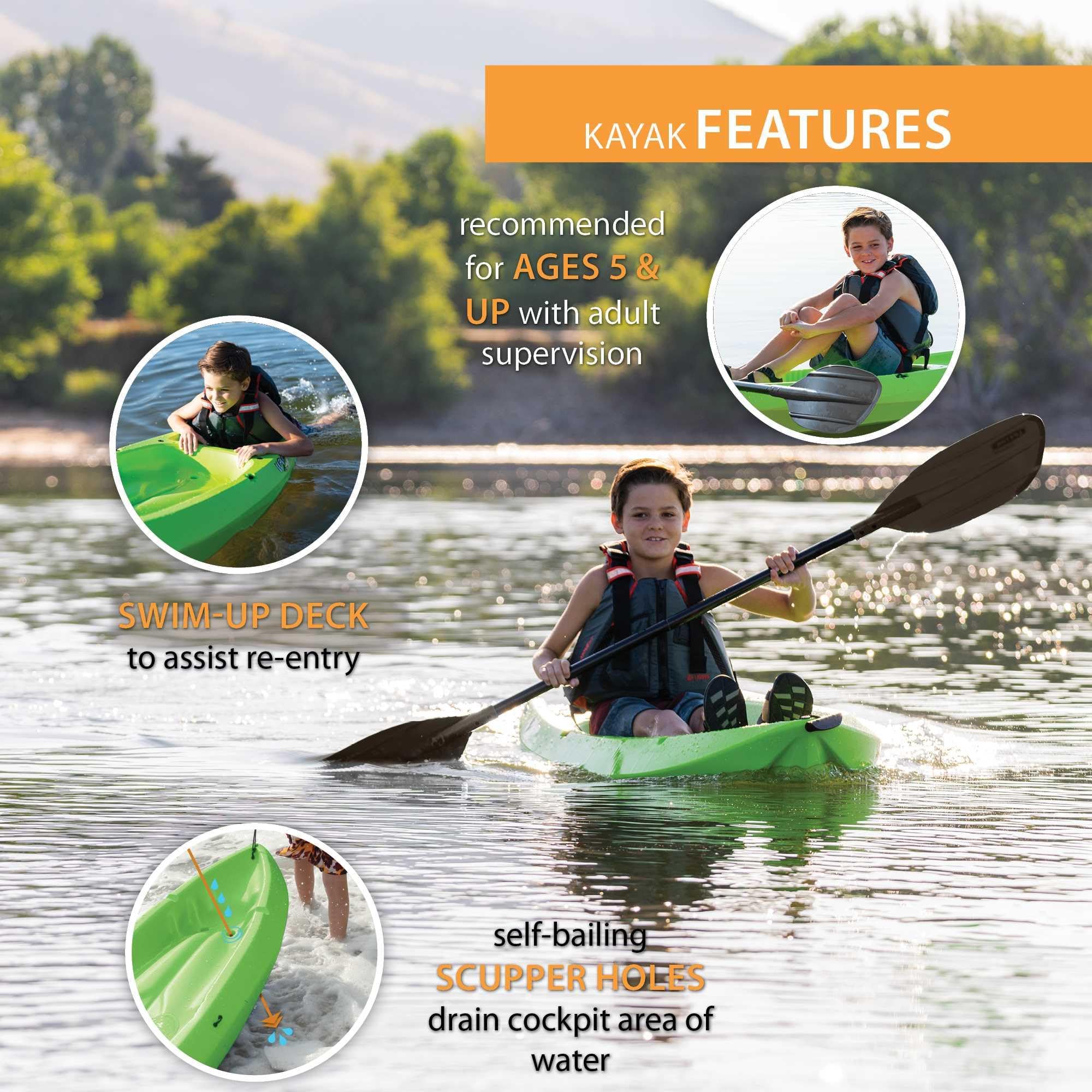 Youth Lifetime Wave Kayak with Paddle, 6 Feet (Green)