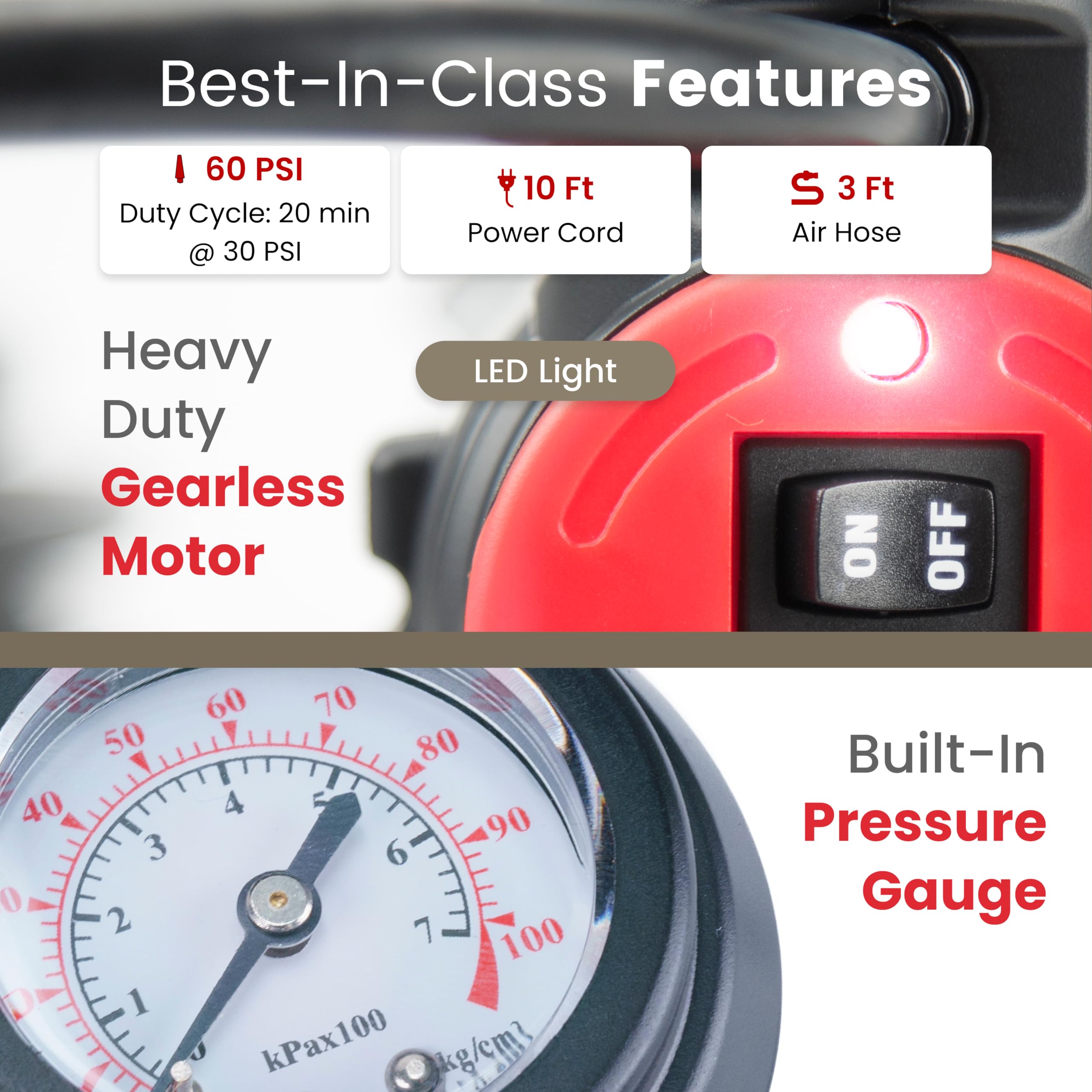 Tire Inflator VIAIR 85P - Portable Air Compressor for Car, Truck & SUV 12V On/Offroad Tire Pump Air Compressor Heavy Duty 60 PSI, Cigarette Plug, Twist Chuck
