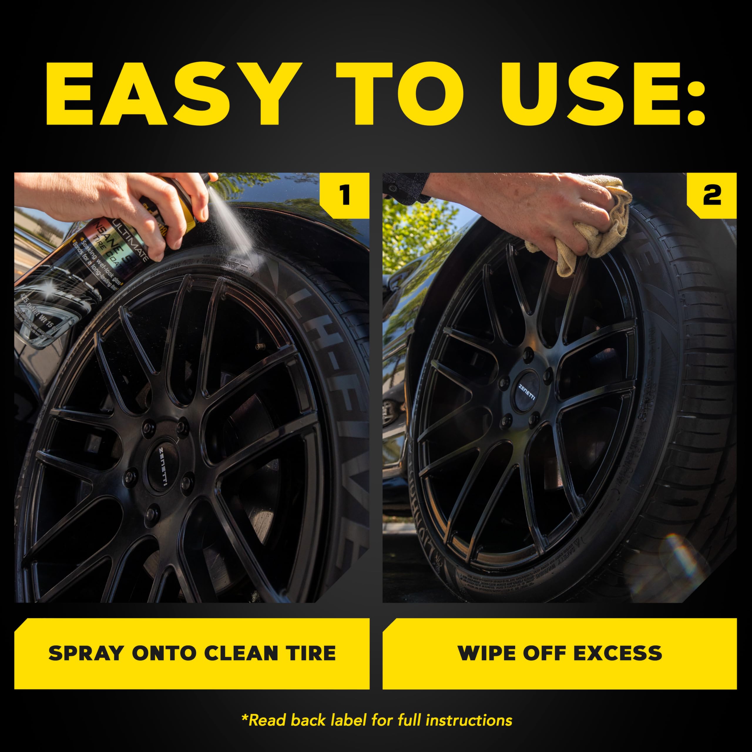 Meguiar's Ultimate Insane Shine Tire Coating, gives a Finish that Creates a Lasting Wet-Look for a Classic Black Shine, Easy to Use, No Mess, Ultimate Protection, 15 Oz Aerosol Can
