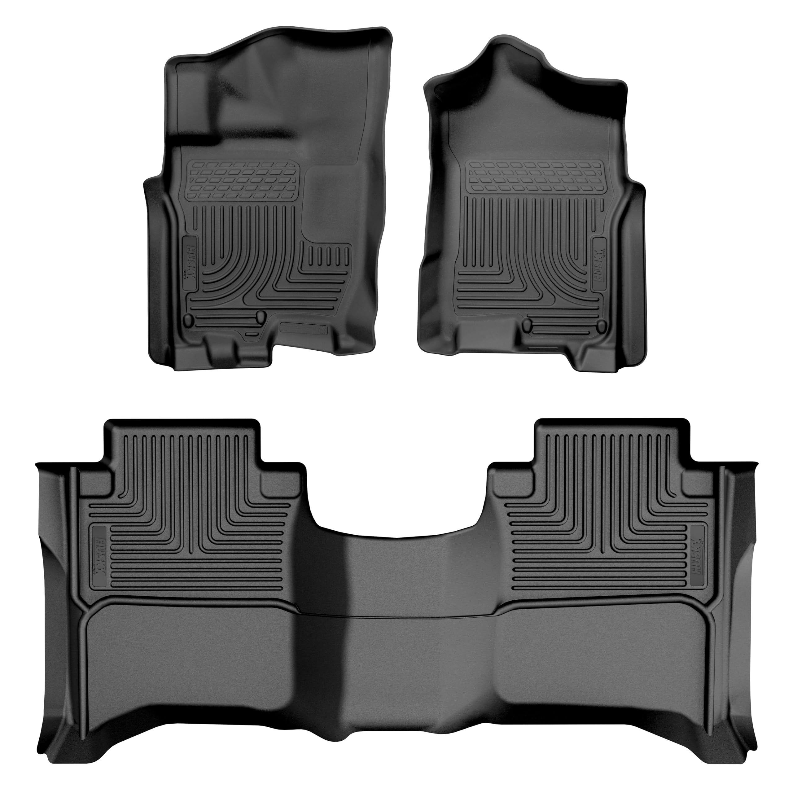 Husky Liners Floor Mats Weatherbeater | Fits 2017-2019 Nissan Titan & Titan XD, King CAB ONLY | Front & 2nd Row - Black, 3-pc | 93571