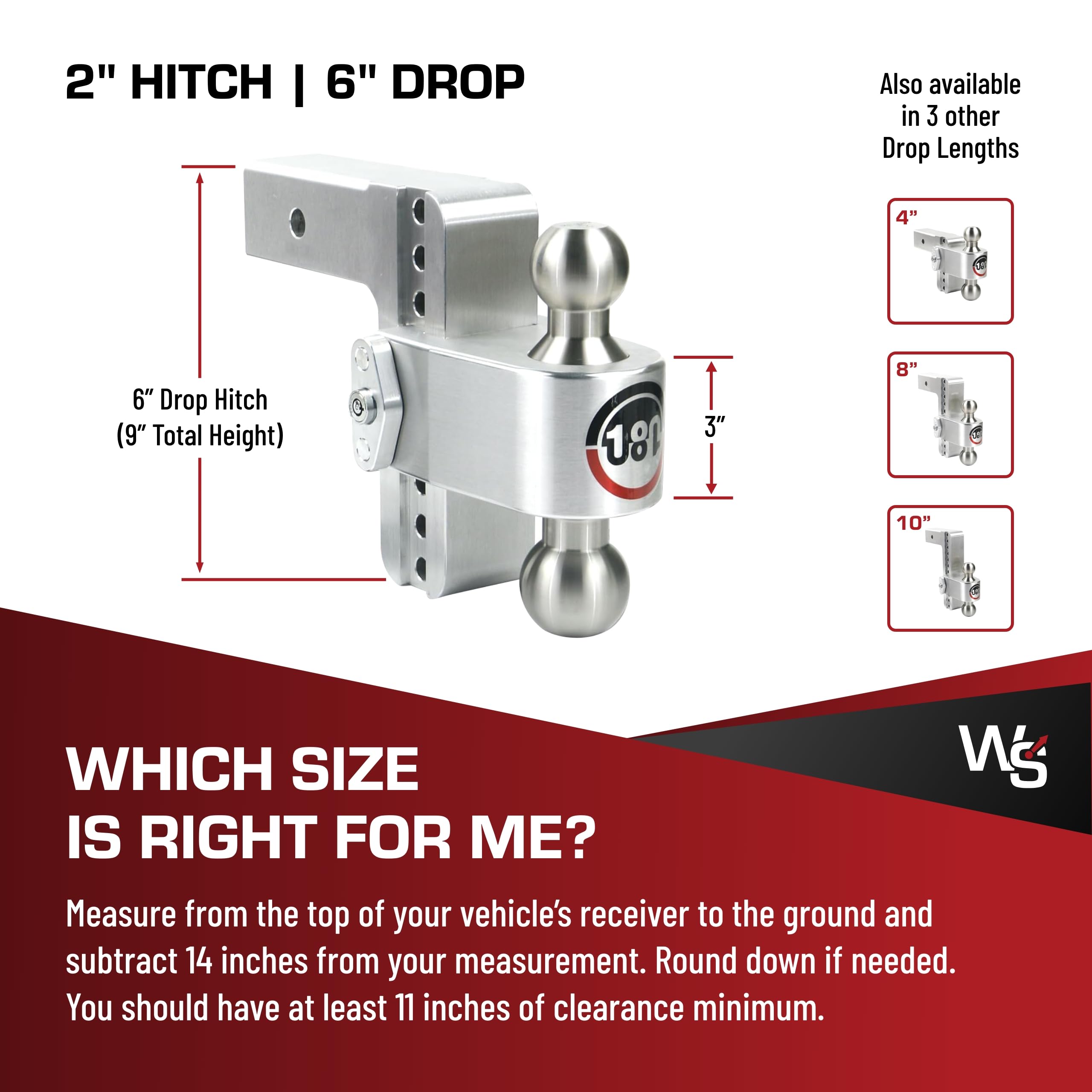Weigh Safe Adjustable Hitch Trailer Ball Mount - 6" Adjustable Drop Hitch for 2.5" Receiver - Premium Heavy Duty Aluminum Trailer Tow Hitch w/ Stainless Steel Tow Balls (2" & 2 5/16") - 18,500 GTW