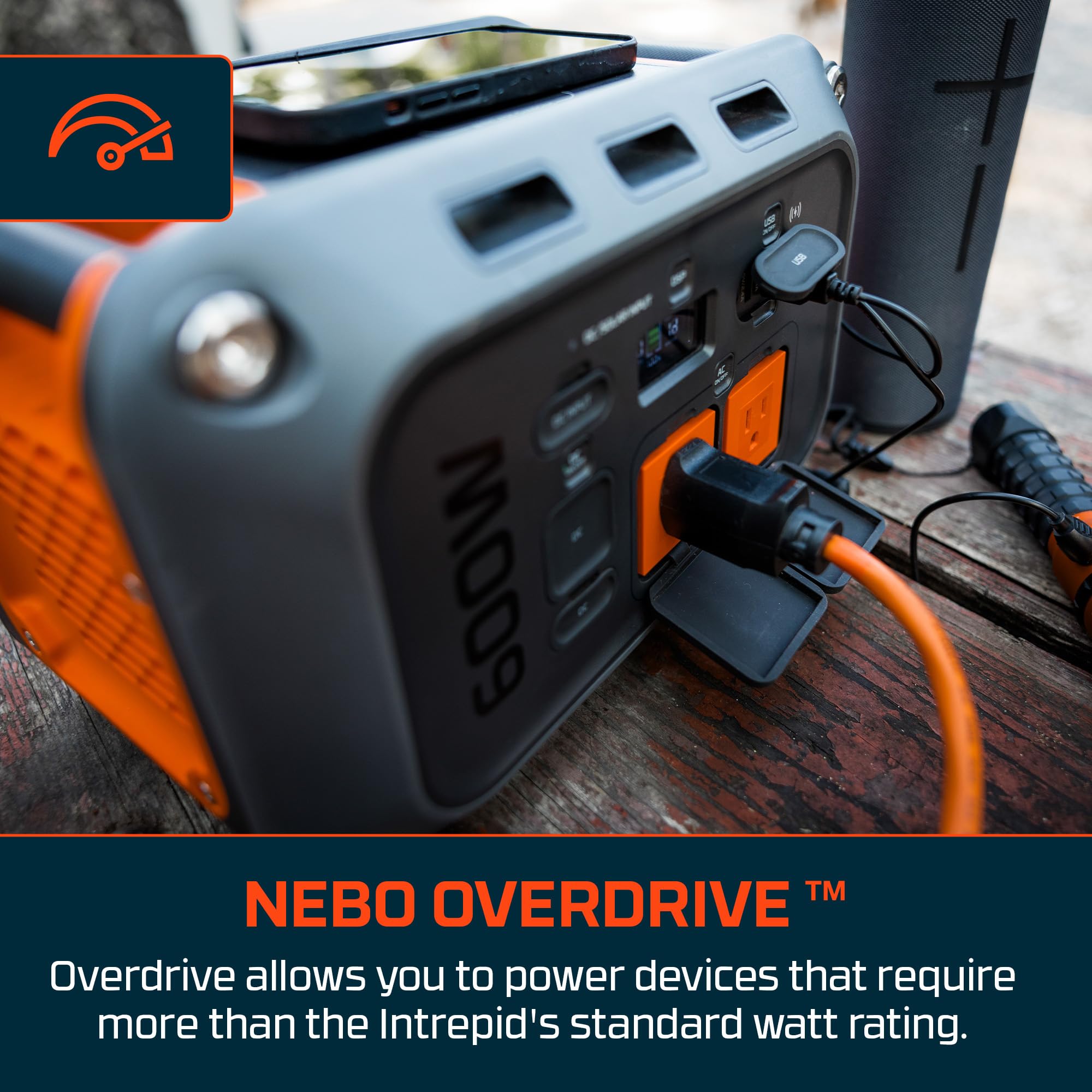 600 W NEBO INTREPID Power Station | 537.6Wh Capacity, Portable Uninterruptible Power Supply for Emergencies, LiFePO4 Battery, 10 Outlets, 4 Hour Recharge, OVERDRIVE Runs Devices up to 1050 Watts