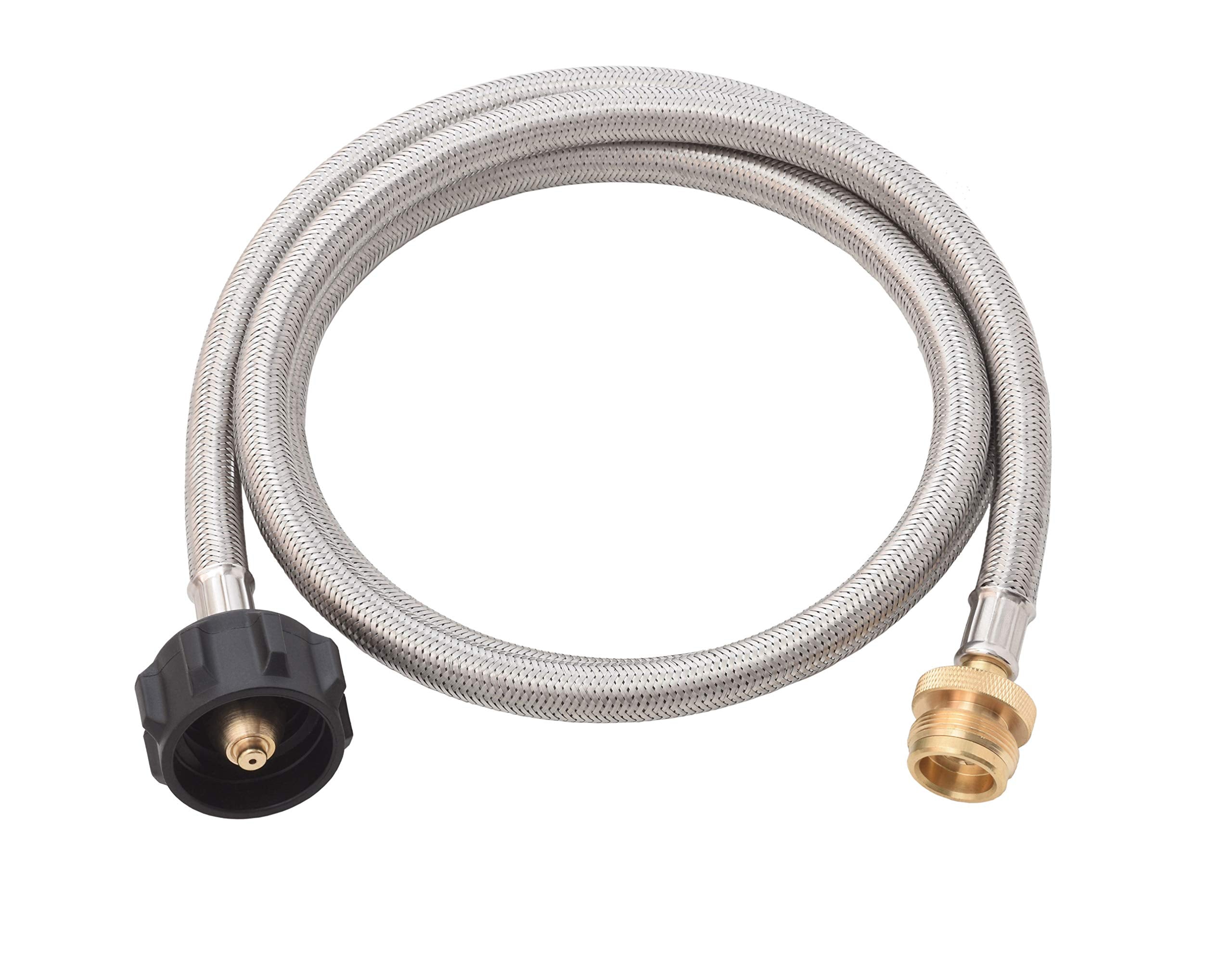 5-FT Flame King Steel Braided Hose, 1 lb to 20 lb Propane Tank Adapter, Connects Portable Appliances to Standard Propane Tanks with QCC1/Type1 Tank