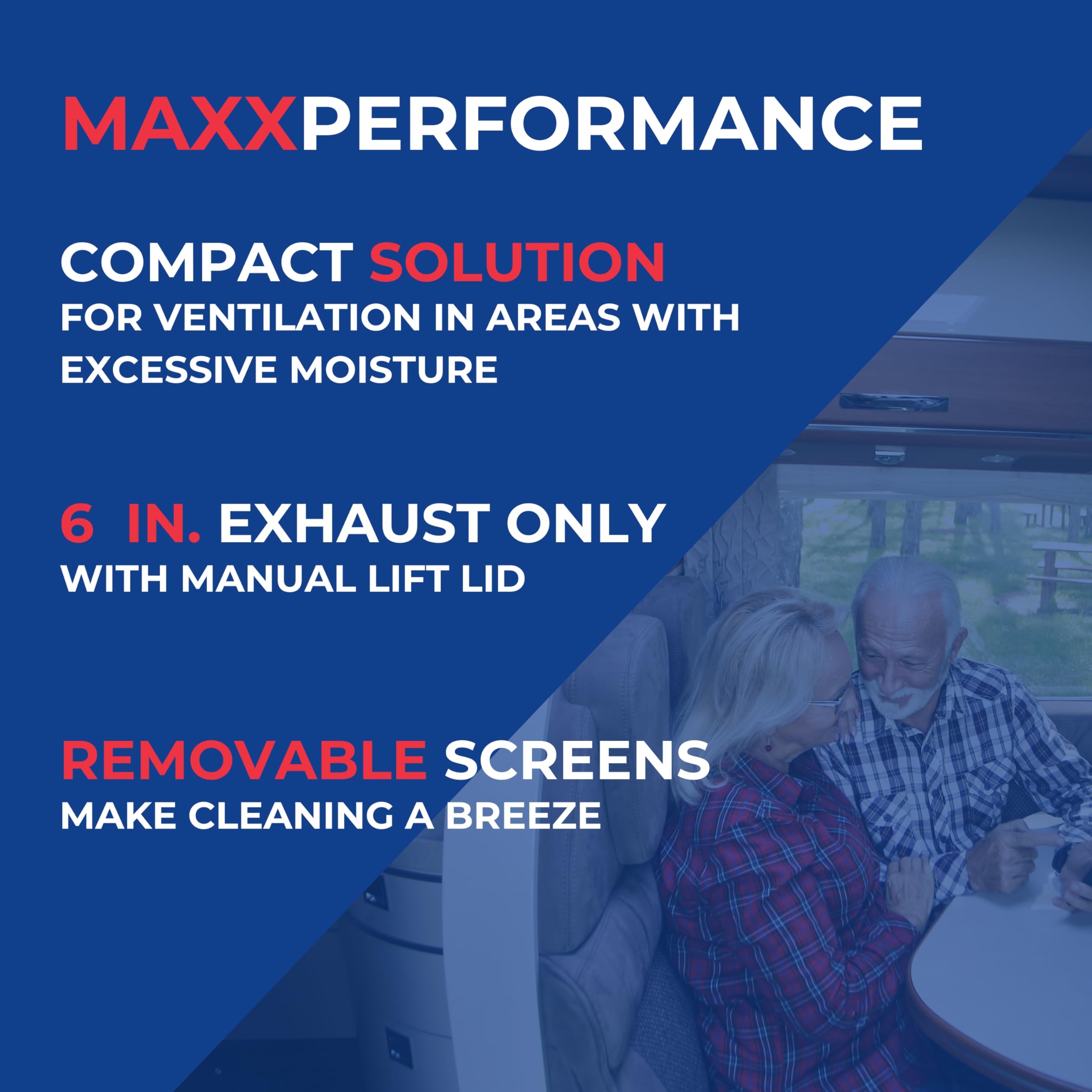 Maxxfan Dome MAXXAIR 6" Round 12V Ventilation Fan - Compact Solution for Rooftop or Sidewall Ventilation, Exhaust Only, Removable Screens, Fan Guard Rain Shield, Moisture Control, Black (00-03812B)