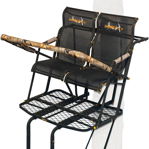 The Rebel MUDDY 2.5 Deer Hunting Ladderstand, 17 Foot 2 Person Climbing Tree Stand with Flex-Tek Seat, Armrests, Shooting Rail, & 45”W X 30”D Platform
