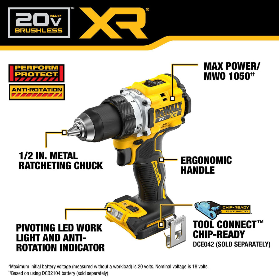 20V MAX XR DEWALT Brushless Cordless 1/2 in. Drill/Driver (Tool Only) (DCD801B)