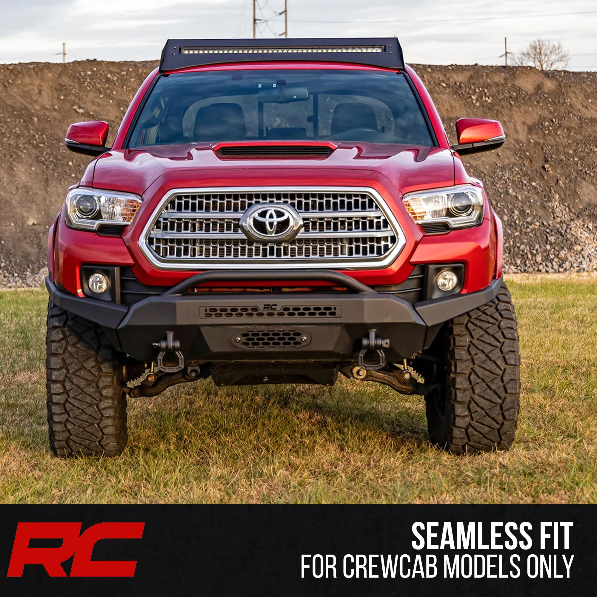 Rough Country Roof Rack System for Toyota Tacoma (2005-2023) CrewCab with 40" LED Light Bar - Easy Bolt-on Install, Includes 40" LED Light Bar