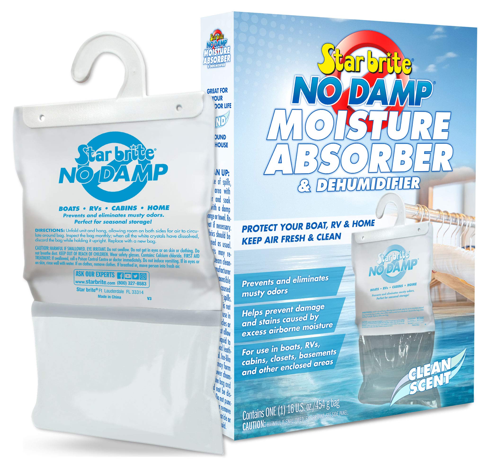 No Damp STAR BRITE Moisture Absorber & Dehumidifier Hanging Bag - Simple, Portable, Humidity Control for Boats, RVs, Seasonal Homes & More - Prevent Odor & Moisture Damage - 16 OZ (085470)