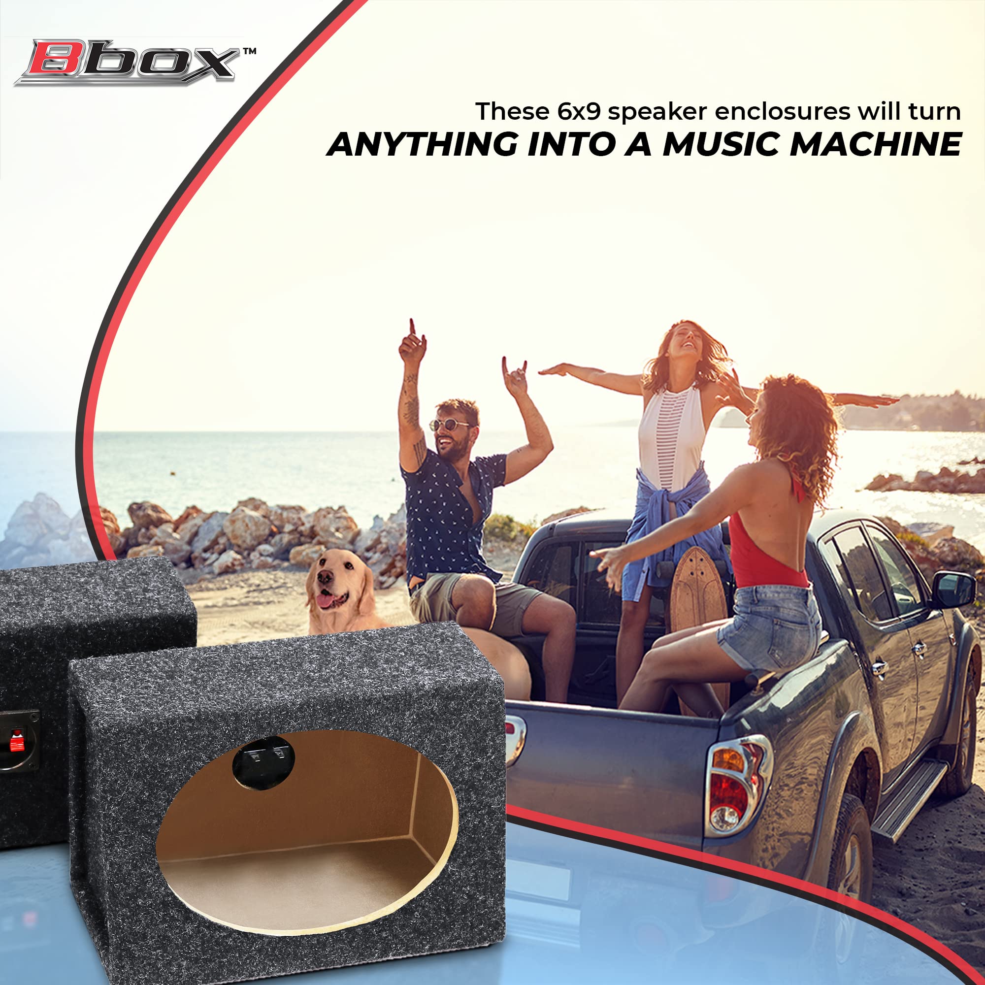 Bbox Pro Audio Car Speaker Boxes & Enclosures Tuned - 6x9 Speaker Box for Great Sound Quality for Home & Vehicle - Push and Insert Speaker Terminals - Set of 2 6x9 Speaker Boxes - Charcoal