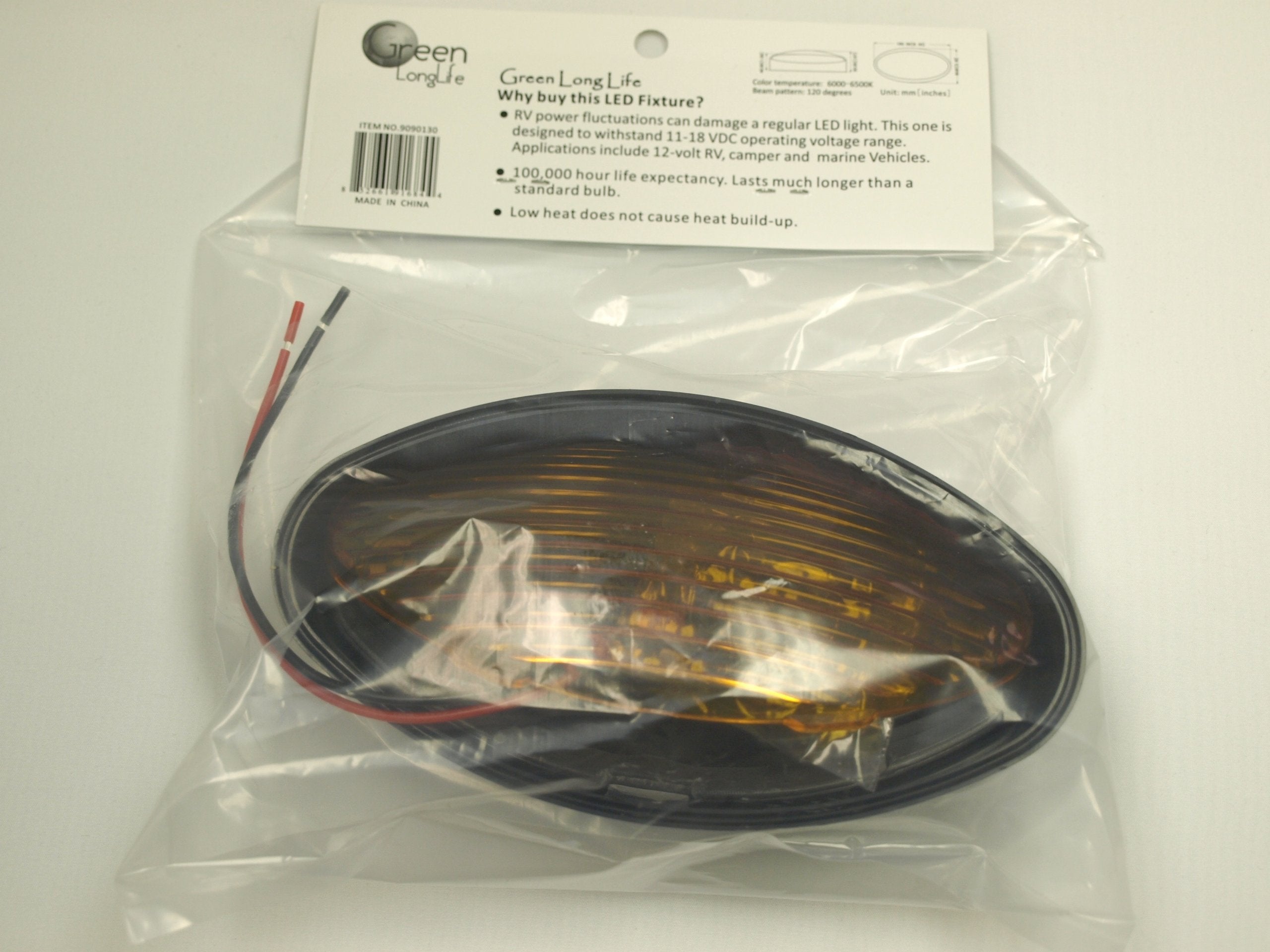 Long Life Green LED RV Porch Lights (Black, Oval)
