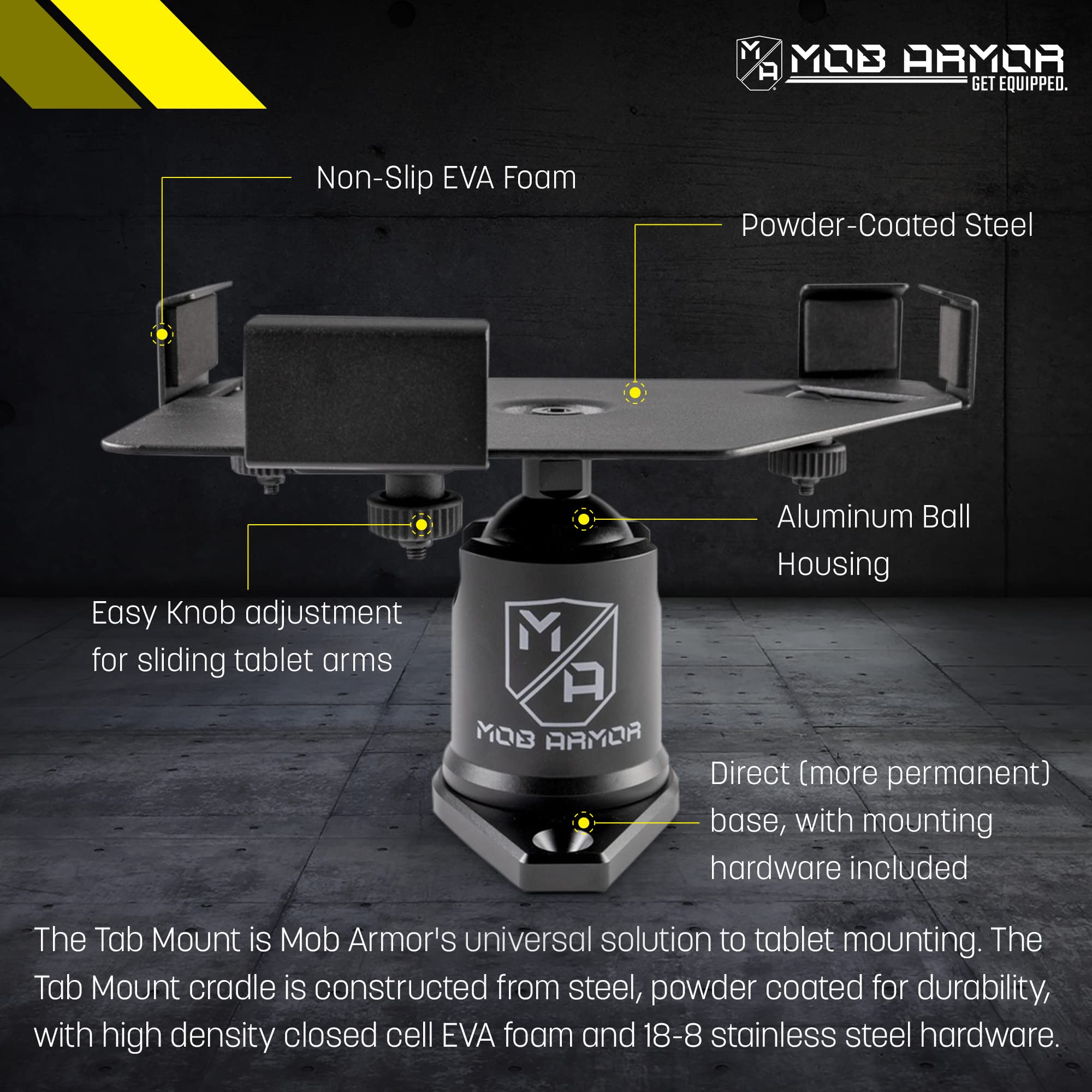 Mob Armor Maxx Tab Mount Direct Permanent Tablet Holder - Heavy Duty Mount for iPad, Android & Surface Devices, Fixed Mounting Solution with Secure, Steel Base for Home, Office & Vehicle Installations