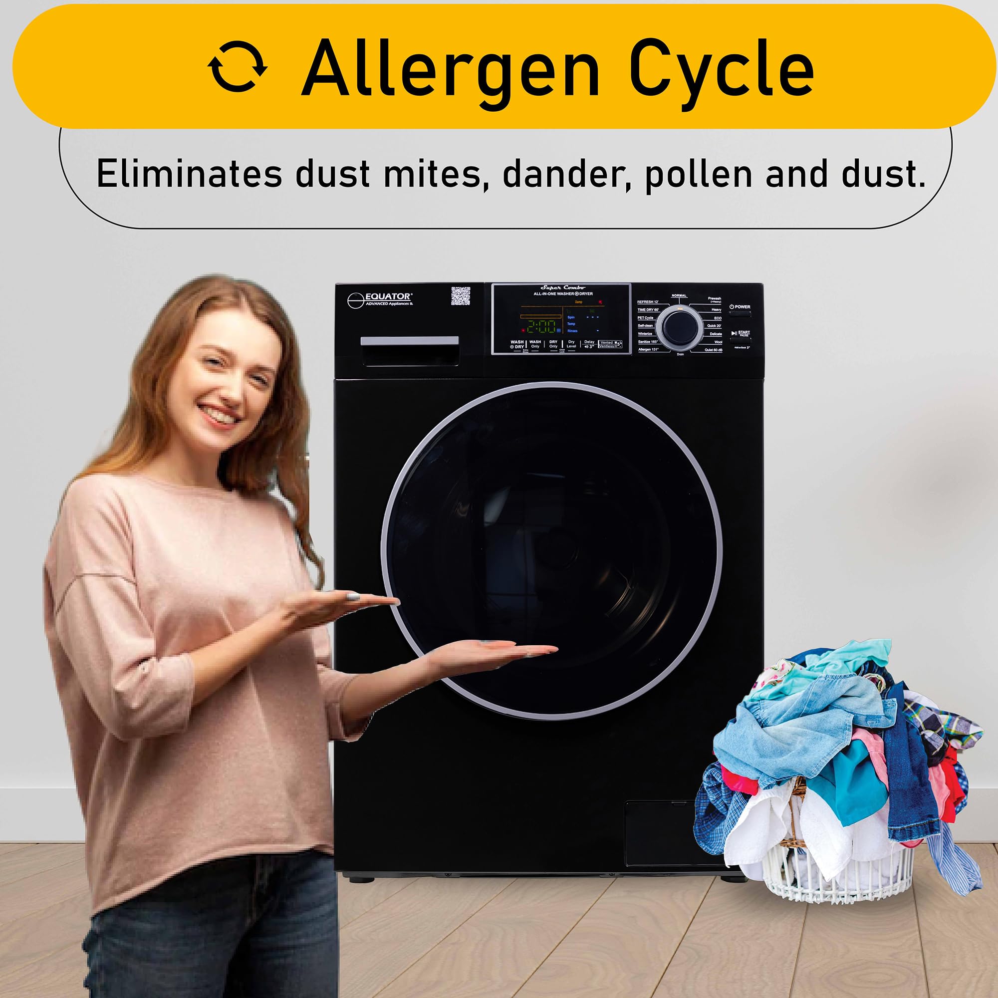 Equator Washer Dryer All-in-One VENTLESS/VENTED PET cycle 1.62cf/15lbs 110V