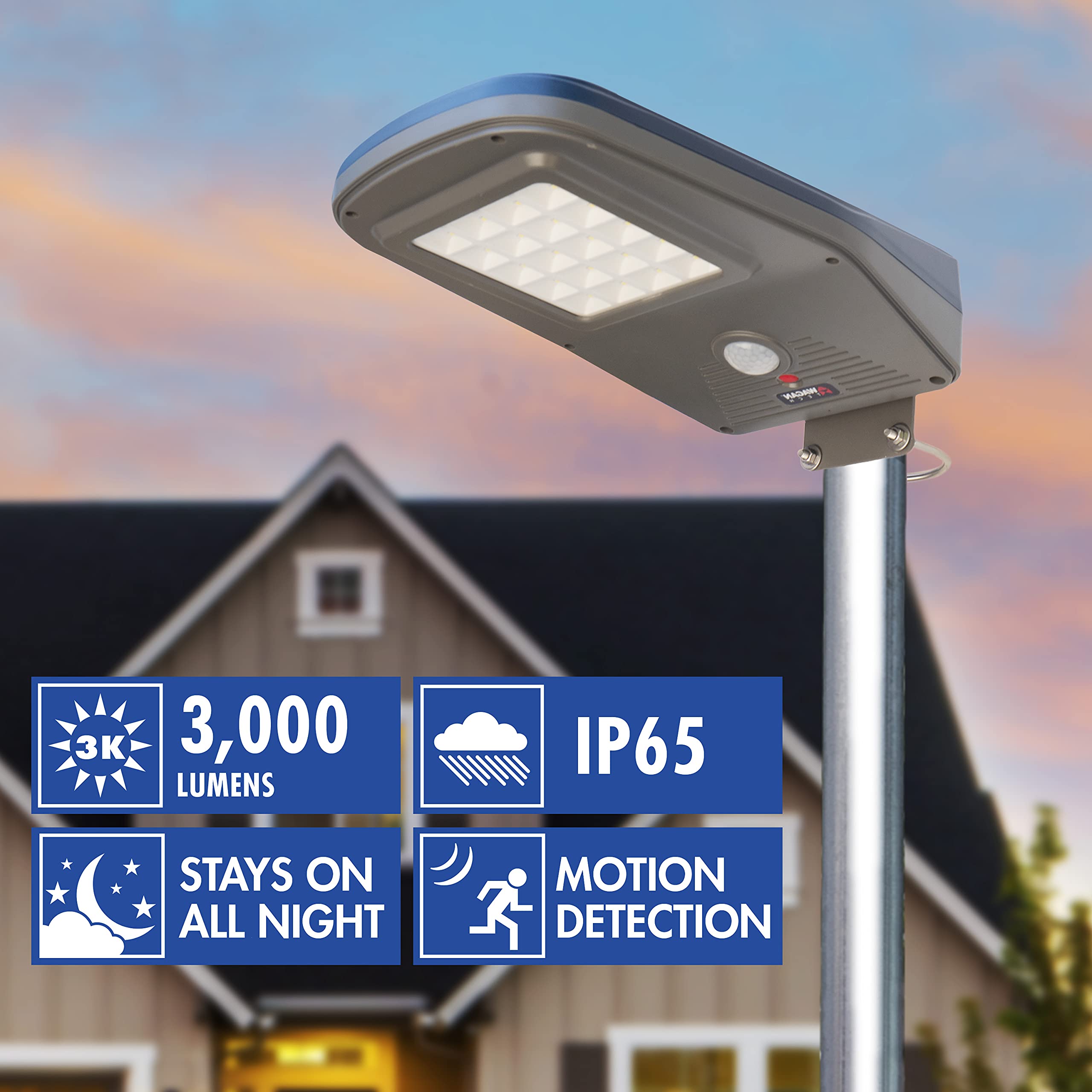 Wagan 3000 Lumen EL8591 LED Solar Street Light with Remote Control Outdoor Solar Powered Flood Light Dusk to Dawn Waterproof Weatherproof Motion Sensor for Outdoor Garden Yard Path Parking Lot