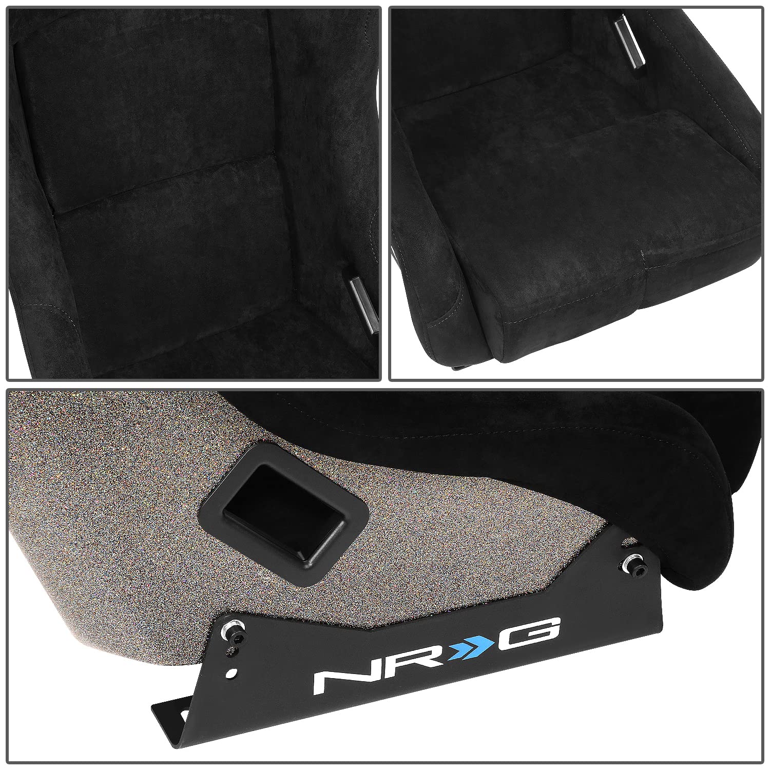 NRG Innovations Universal Fixed Back NRG-FRP-303BK-ULTRA Bucket Racing Seat with Side Mount Adapters for 6-Point Harnesses, Size M, Black Seat Cover, 22" W X 34" H X 21" D